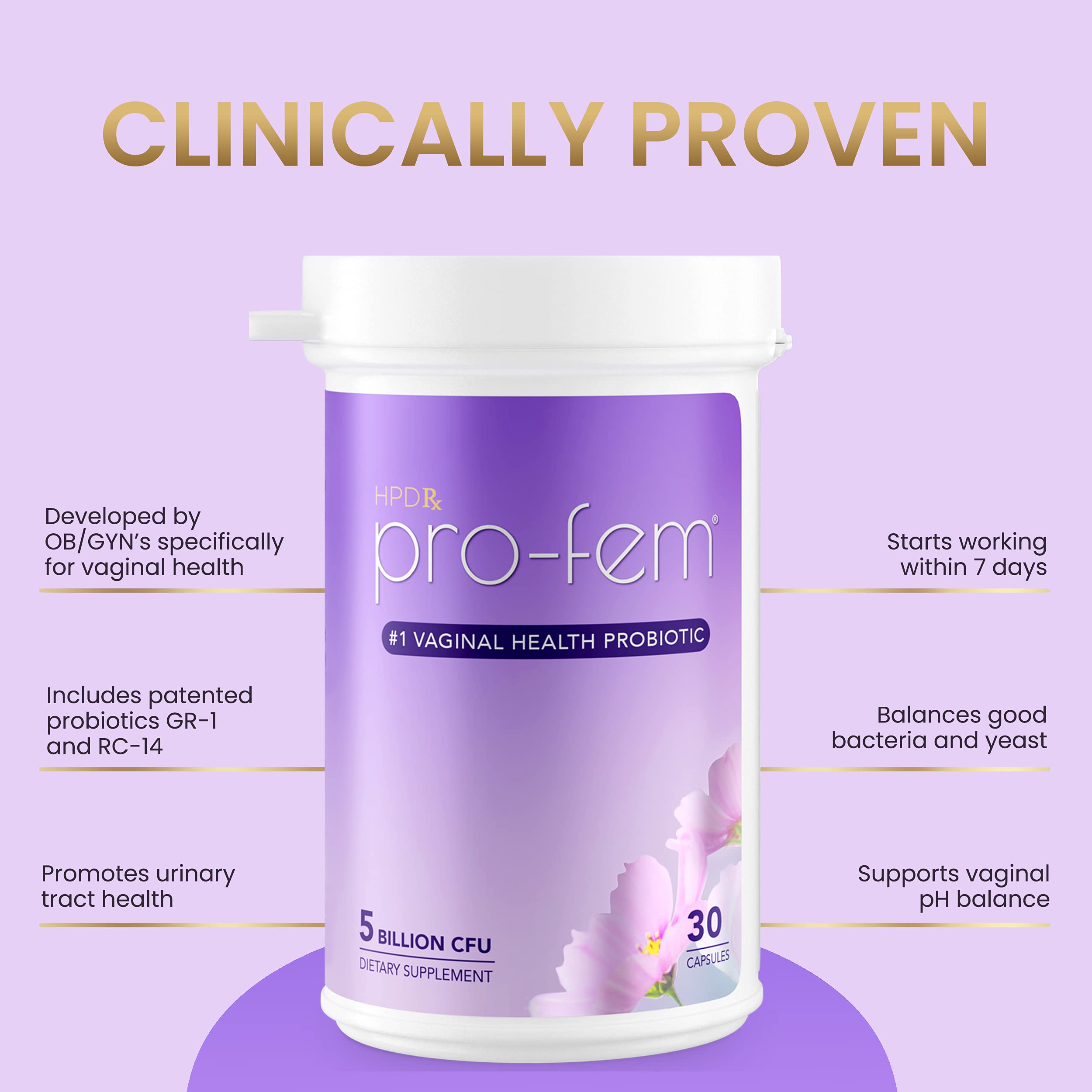 HPD Rx Pro-Fem #1 Vaginal Health Probiotic | Vaginal Probiotics | Clinically Proven to Promote Yeast & PH