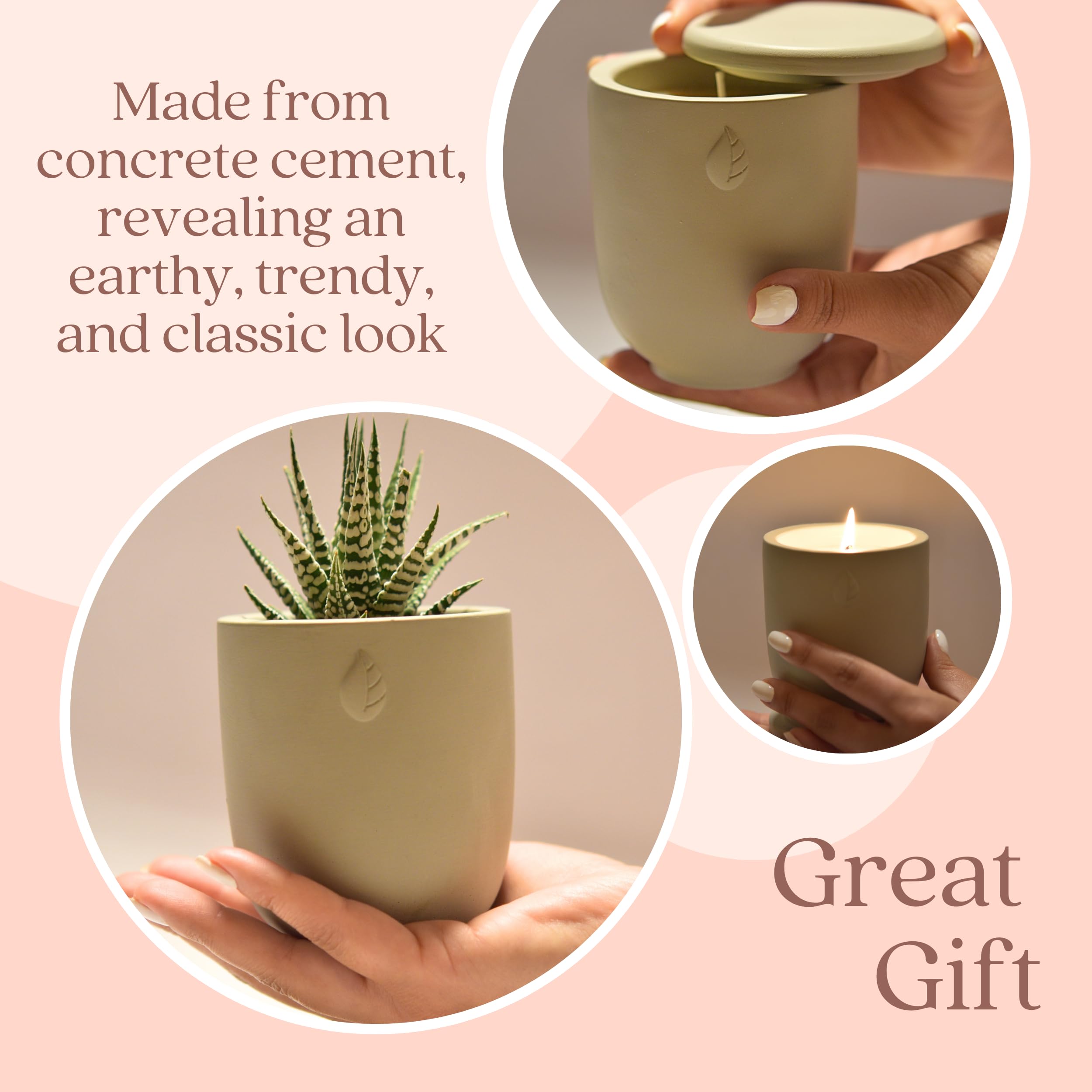 CandlePlanter Concrete Cement Candle Planter - Candles for Home Scented, Soy Candles