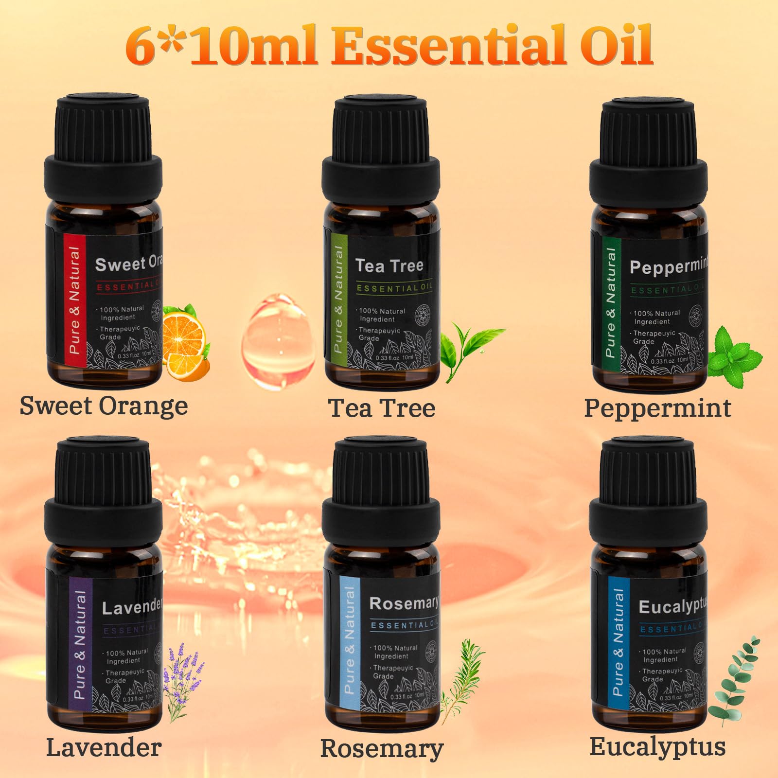 Comfynest Colorful Flame Fire Fireplace Diffuser with 6 Essential Oils Set, Ultrasonic 200ml Essential Oil