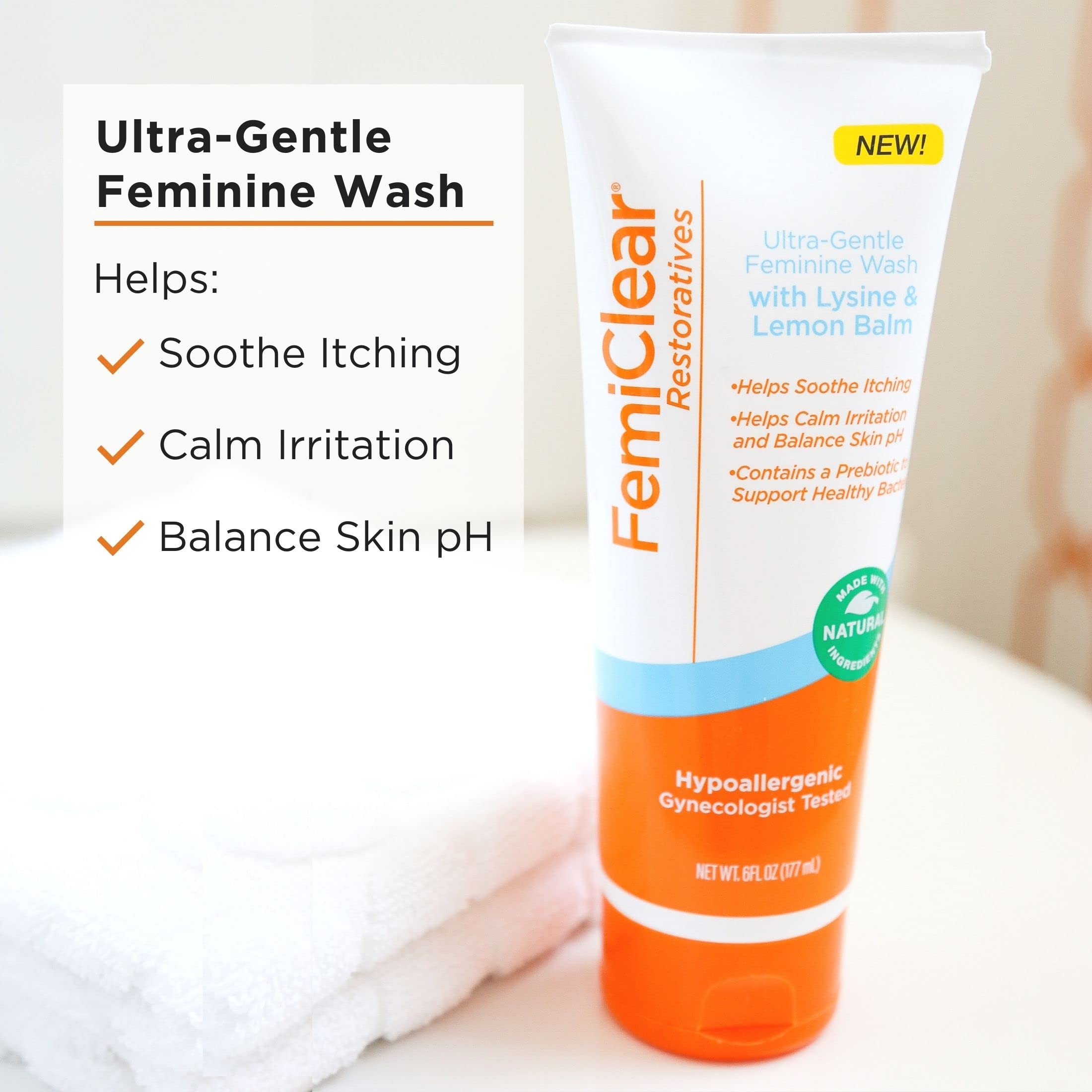 FemiClear® Restoratives Ultra-Gentle Feminine Wash, Made with Lysine & Lemon Balm, Natural Ingredients