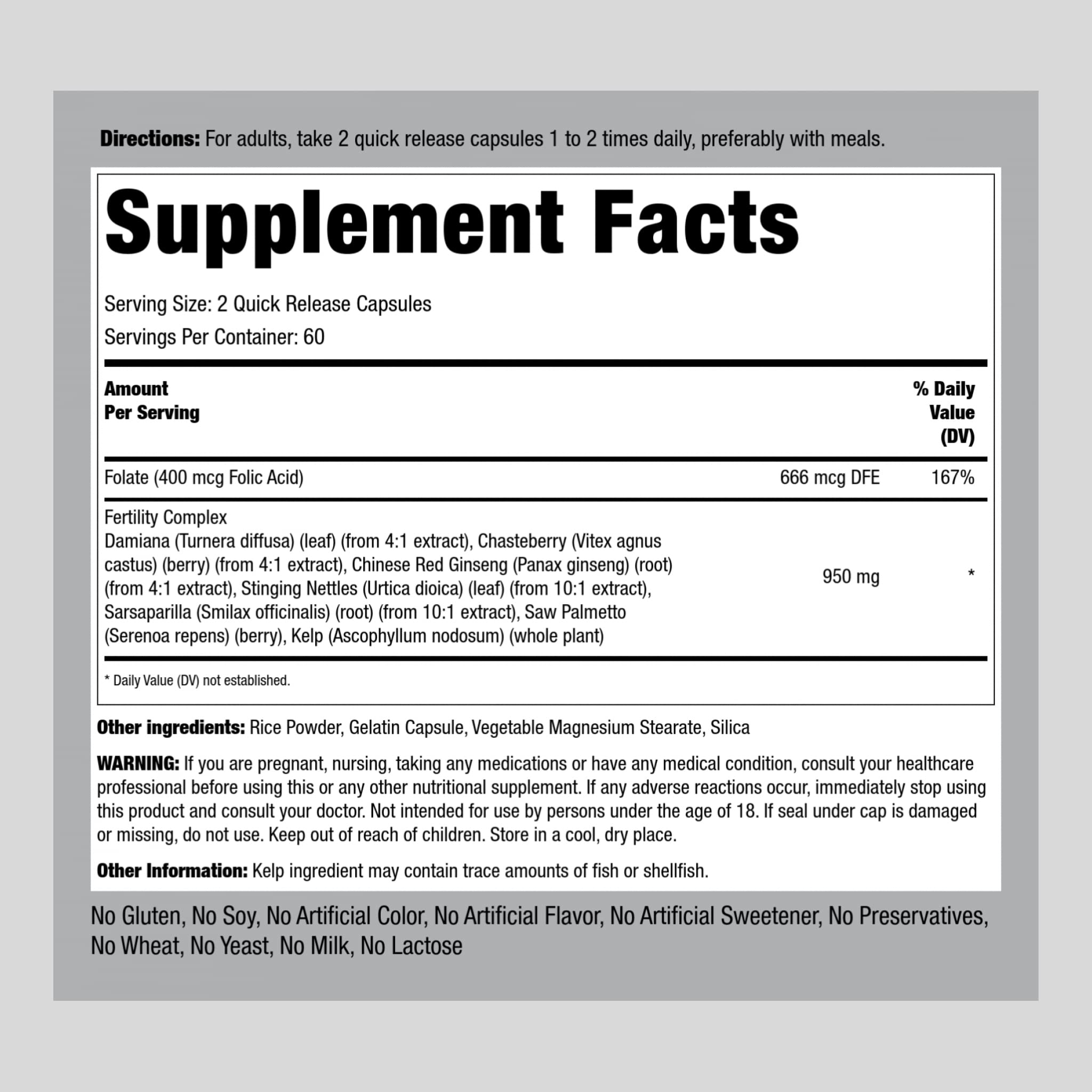 Fertility Supplements for Women | 120 Capsules | Complex Blend with Damiana, Chasteberry