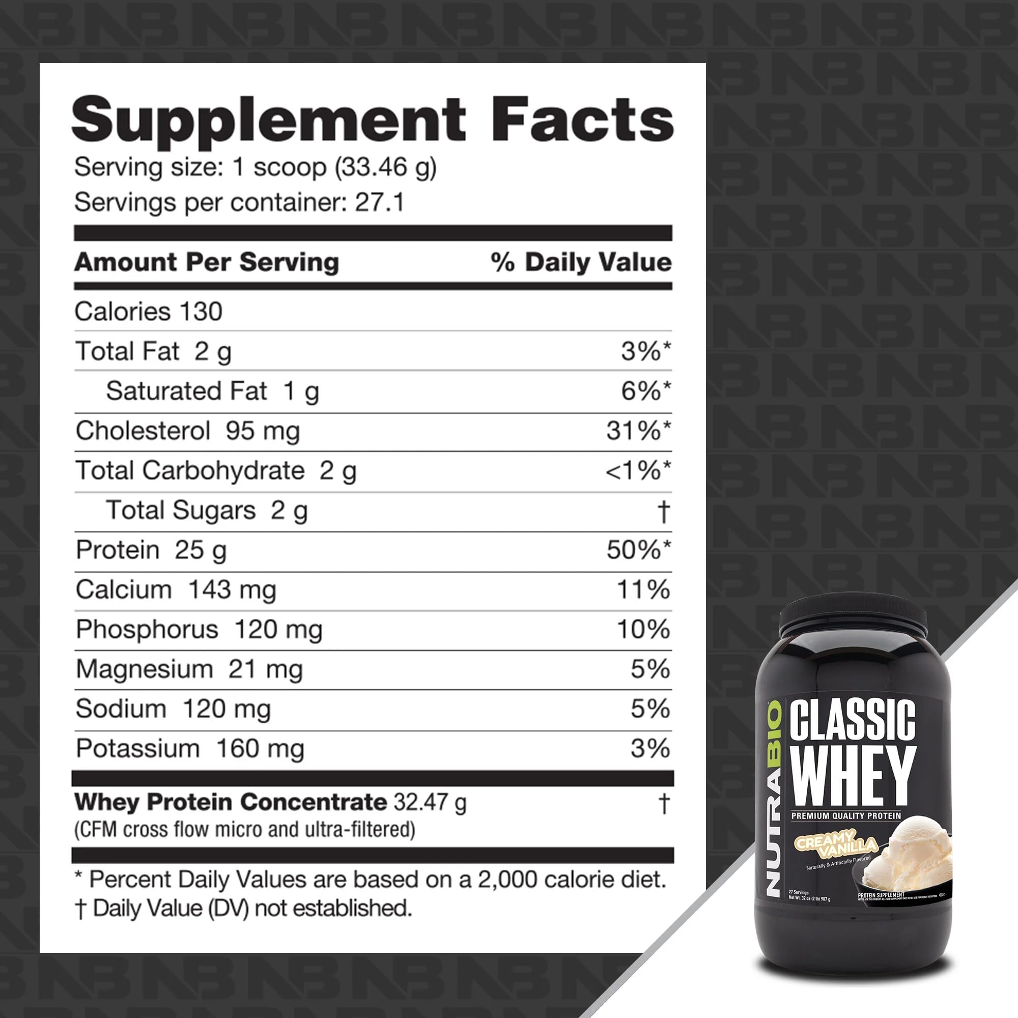 NutraBio Classic Whey Protein Powder- 25G of Protein Per Scoop - Full-Spectrum Amino