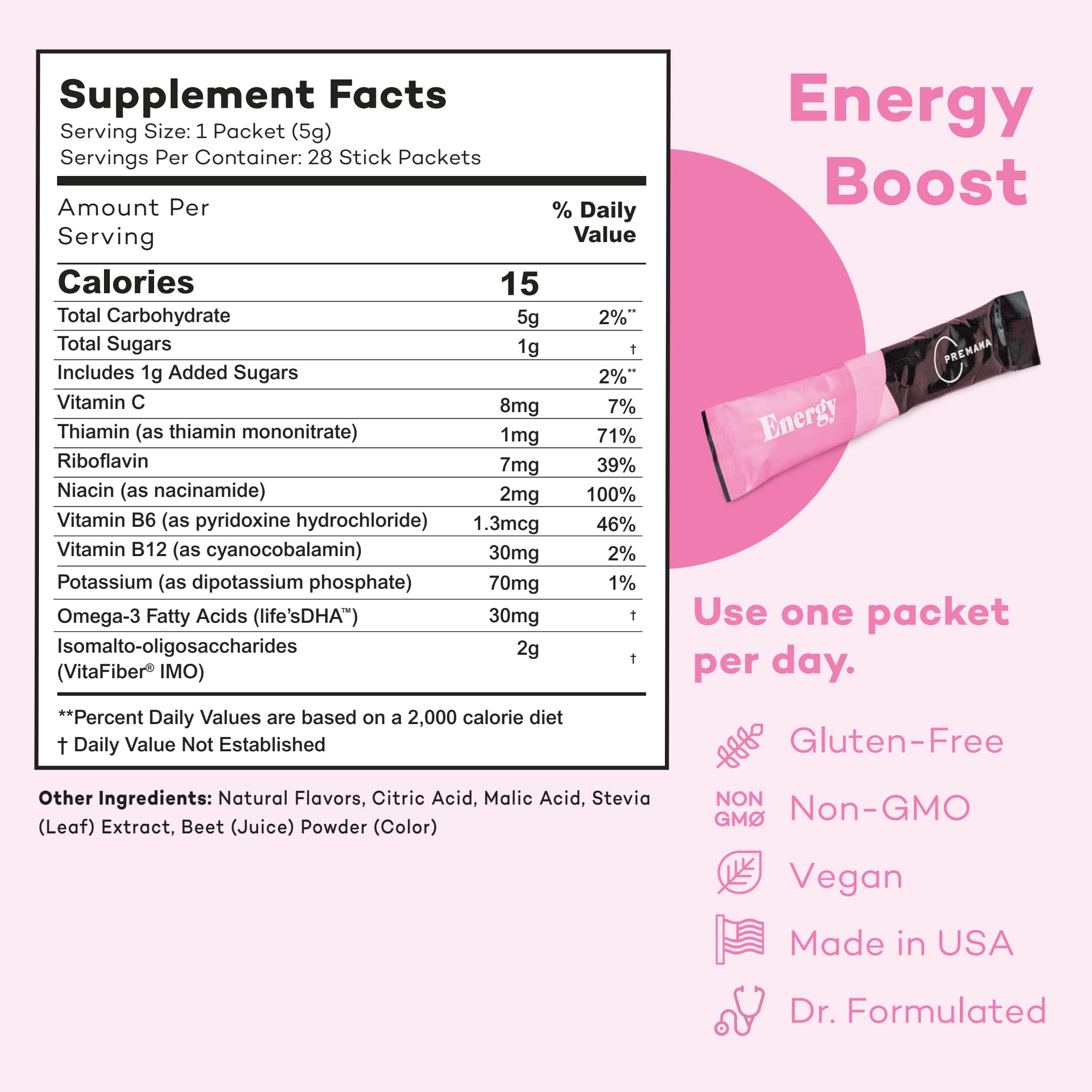 Premama Prenatal Vitamin Energy Boost Drink Mix & Prenatal Support Bundle, Omega 3, B Vitamins