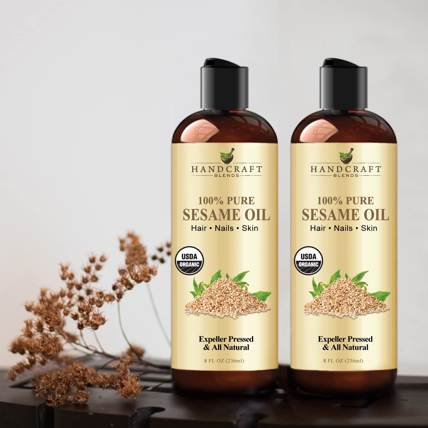 Handcraft Blends Organic Sesame Oil for Skin and Hair 8 oz - 100% Pure and Natural - Premium