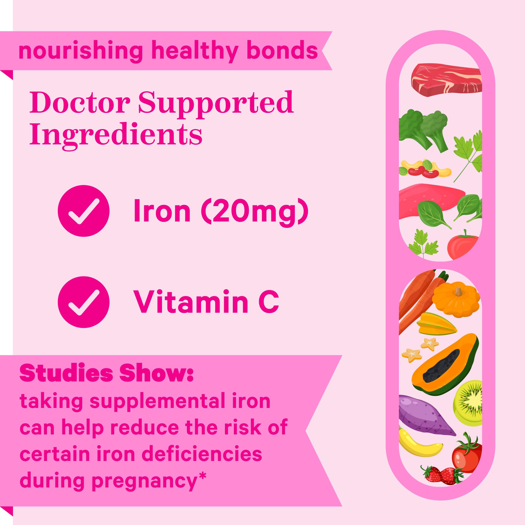 Pink Stork Prenatal Iron Supplement Gummies for Women - 20 mg Iron Gummy with Vitamin C
