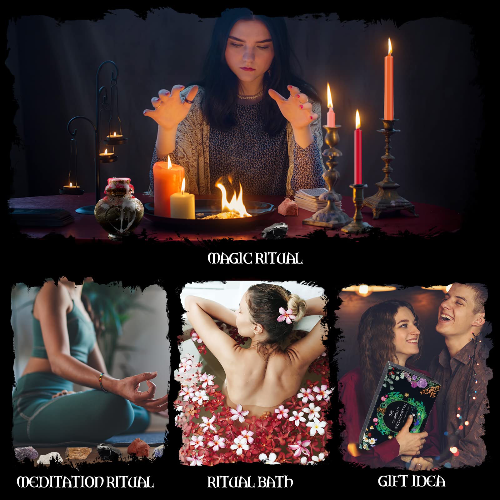 SHYSHINY Witchcraft Supplies Kit for Wiccan Spells, 95 Pack of 7 Chakra Stones, Crystals, Dried Herbs