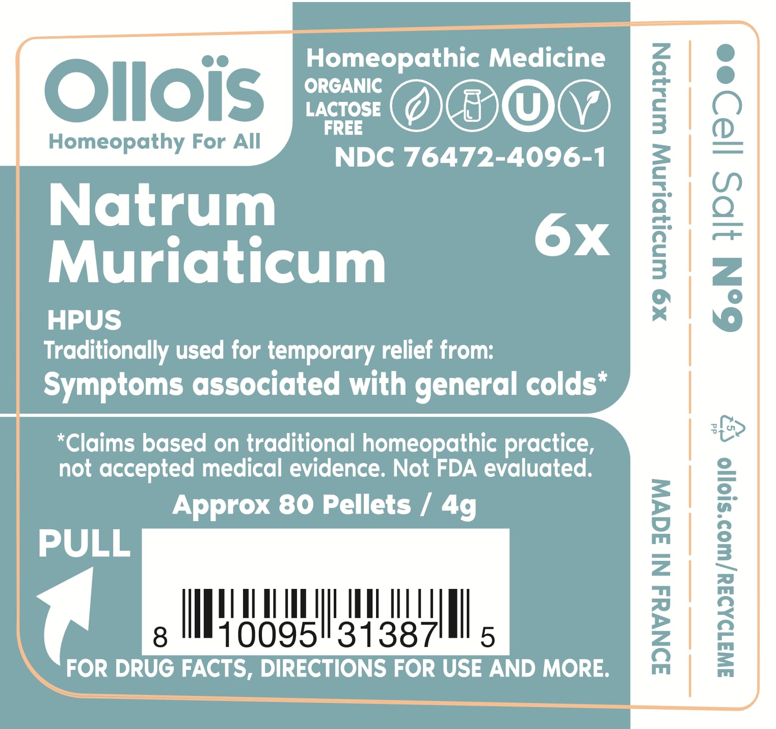 OLLOIS Natrum Muriaticum 6X, Cell Salt #9, Lactose-Free, Organic & Vegan, Kosher Certified