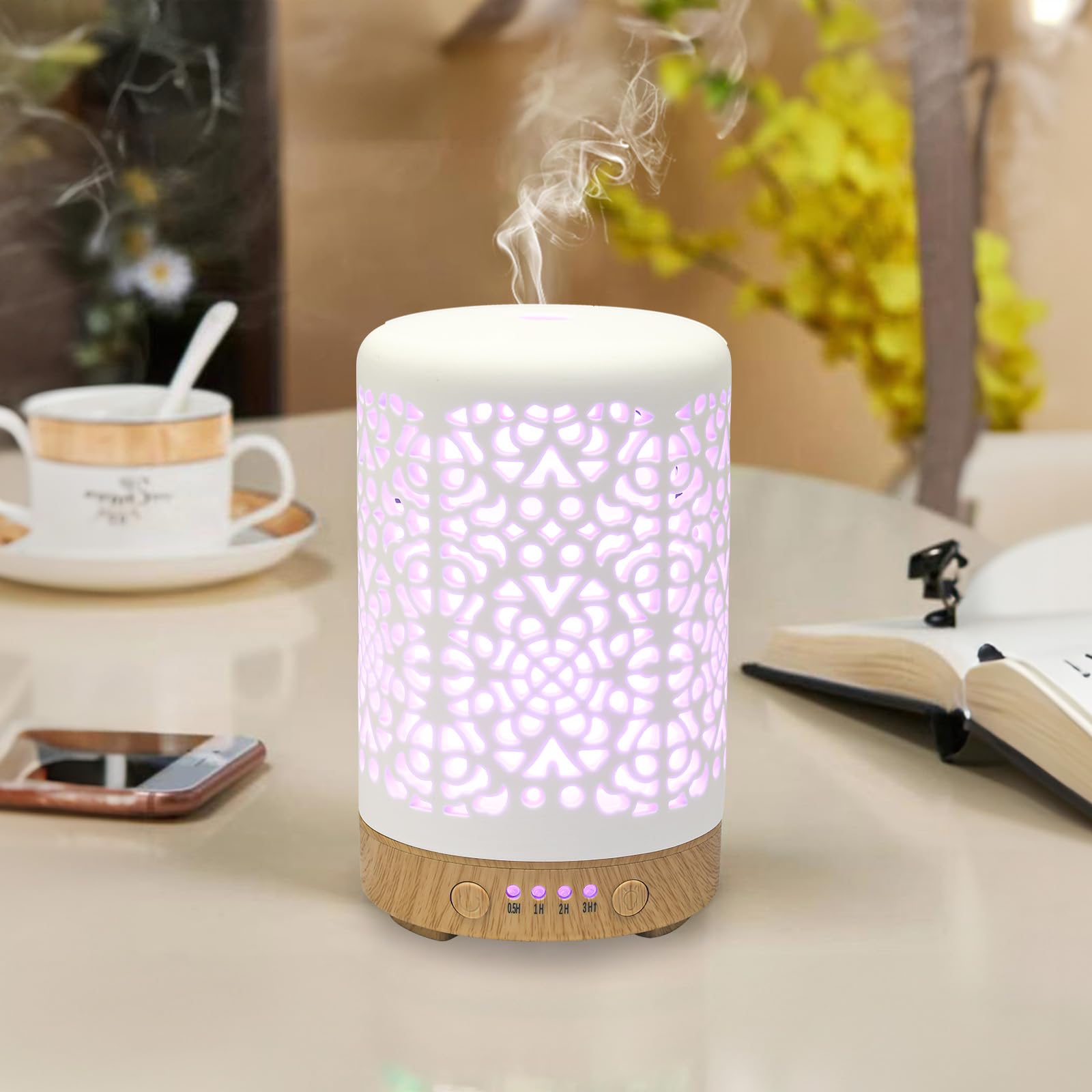 Essential Oil Diffusers, 100ml White Ceramic Diffuser with 7 LED Lights,Ultrasonic Aromatherapy