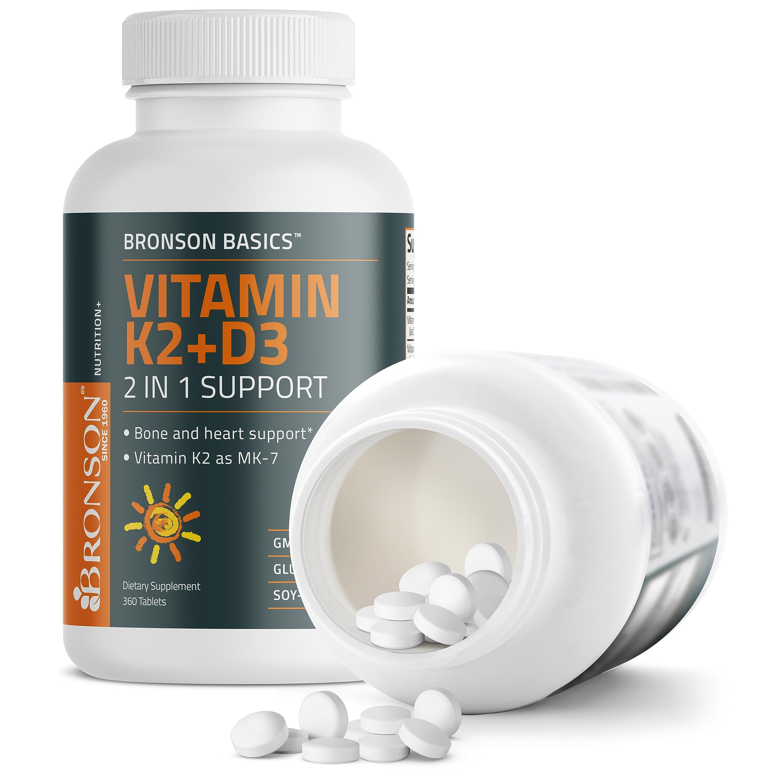 Bronson Basics Vitamin K2 D3 (MK7) Supplement Non-GMO Formula 5000IU (125 mcg)