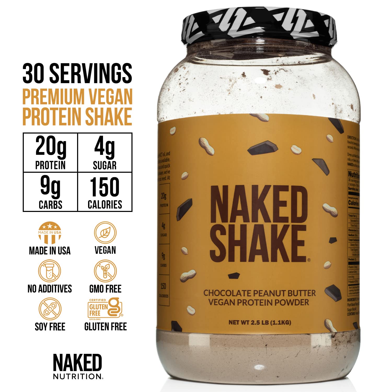 Naked Shake - Chocolate Peanut Butter Protein Powder - Vegan Protein Powder from US