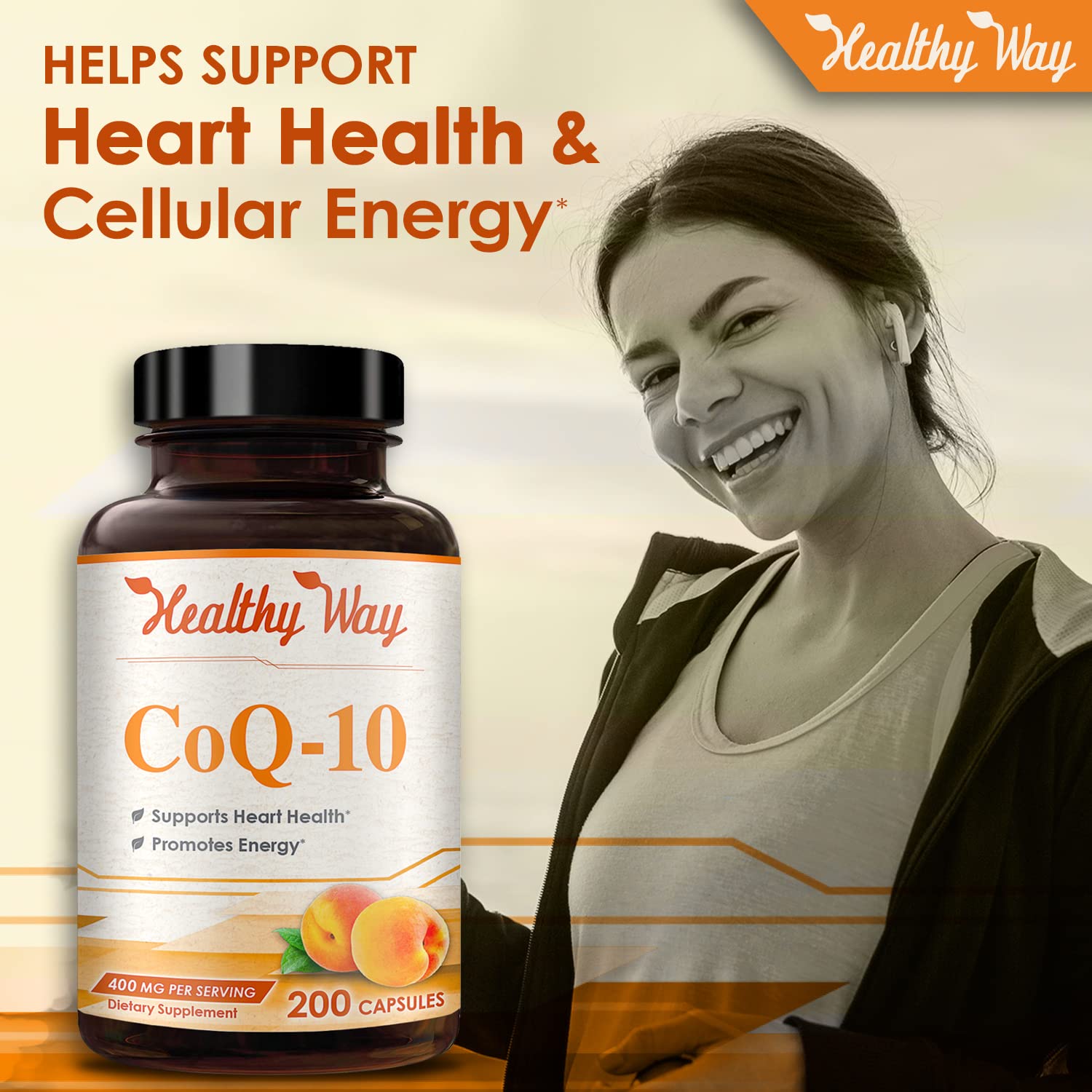 Healthy Way CoQ10 400mg 200 Capsules Non-GMO