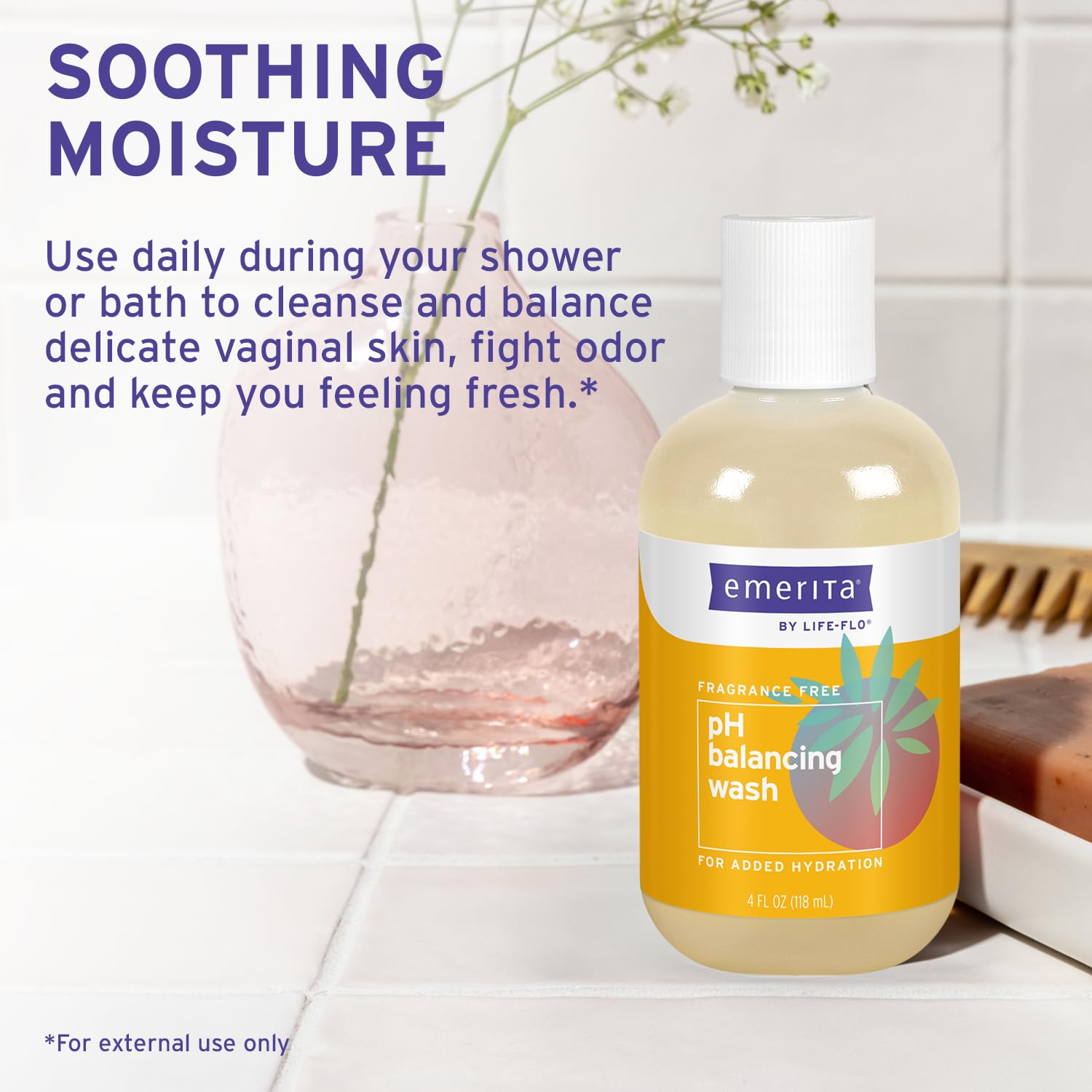 Emerita by Life-flo pH Balancing Feminine Wash, Hydrating Cleanser Soothes Delicate Areas