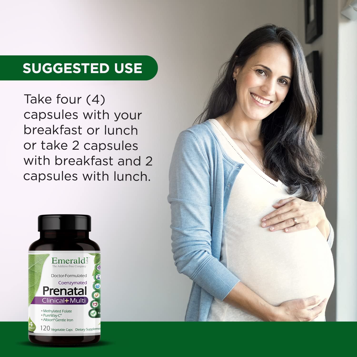 Emerald Labs Prenatal 4-Daily Multi - Multivitamins for Pregnant Women with Coenzyme Folic Acid