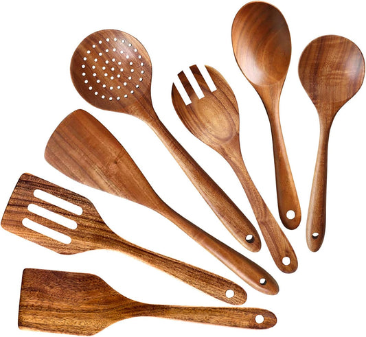5-7 Piece Acacia Wood Cooking Utensil Set – Non-Toxic Wooden Spoons & Spatulas