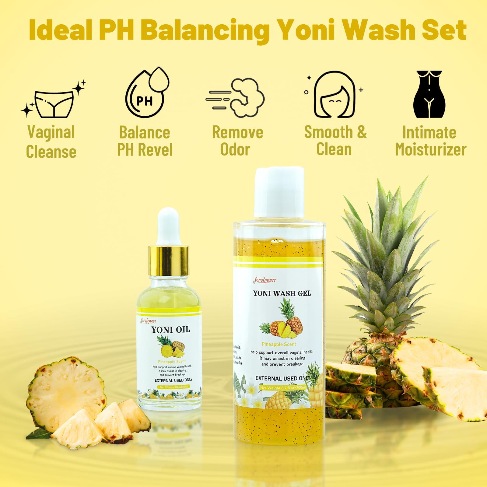 forvirness Natural Yoni Wash Yoni Oil Set, Cleanse - Remove Odor - ph Balance Feminine Wash