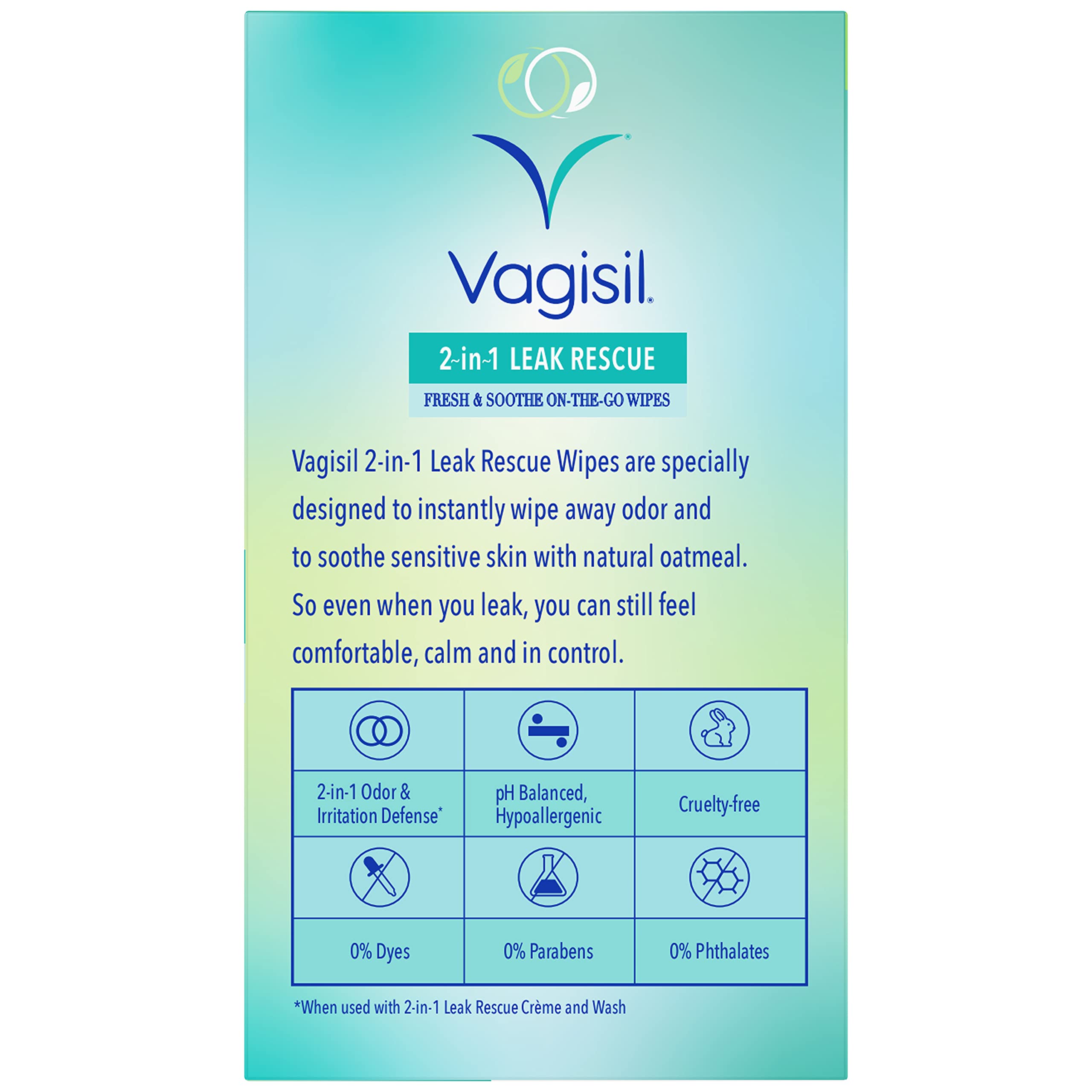 Vagisil 2-in-1 Leak Rescue Intimate Feminine Wipes for Women, Gynecologist Tested