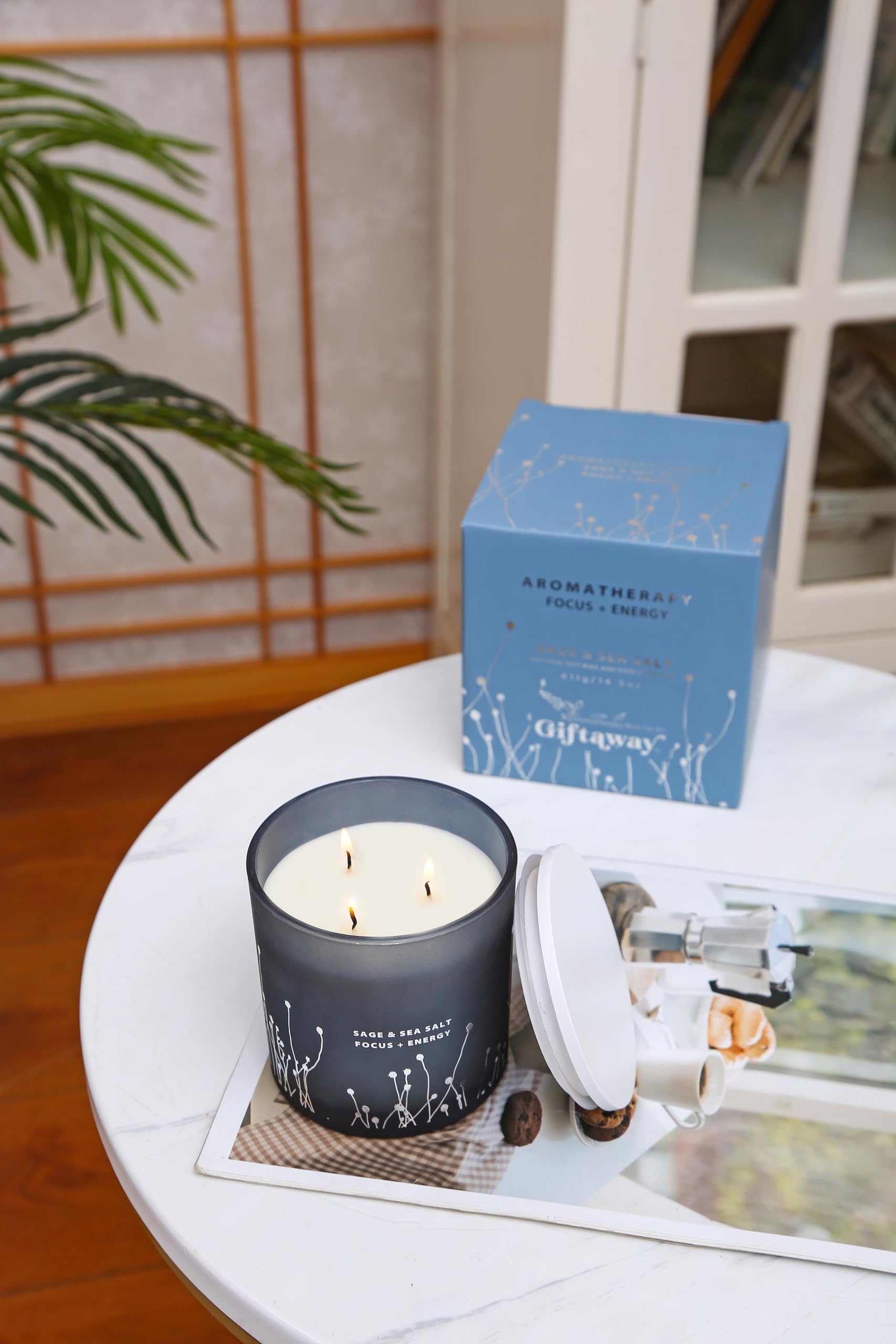 White Sage Sea Salt 3 Wick Candle 14.5 oz | Sage Candles for Cleansing House | Large Soy Candles