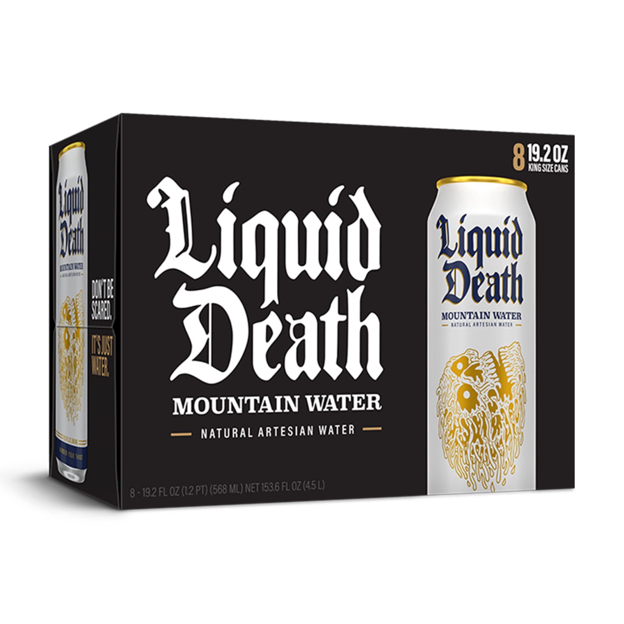 Liquid Death Still Mountain Water, 19.2 oz King Size Cans (8-Pack)