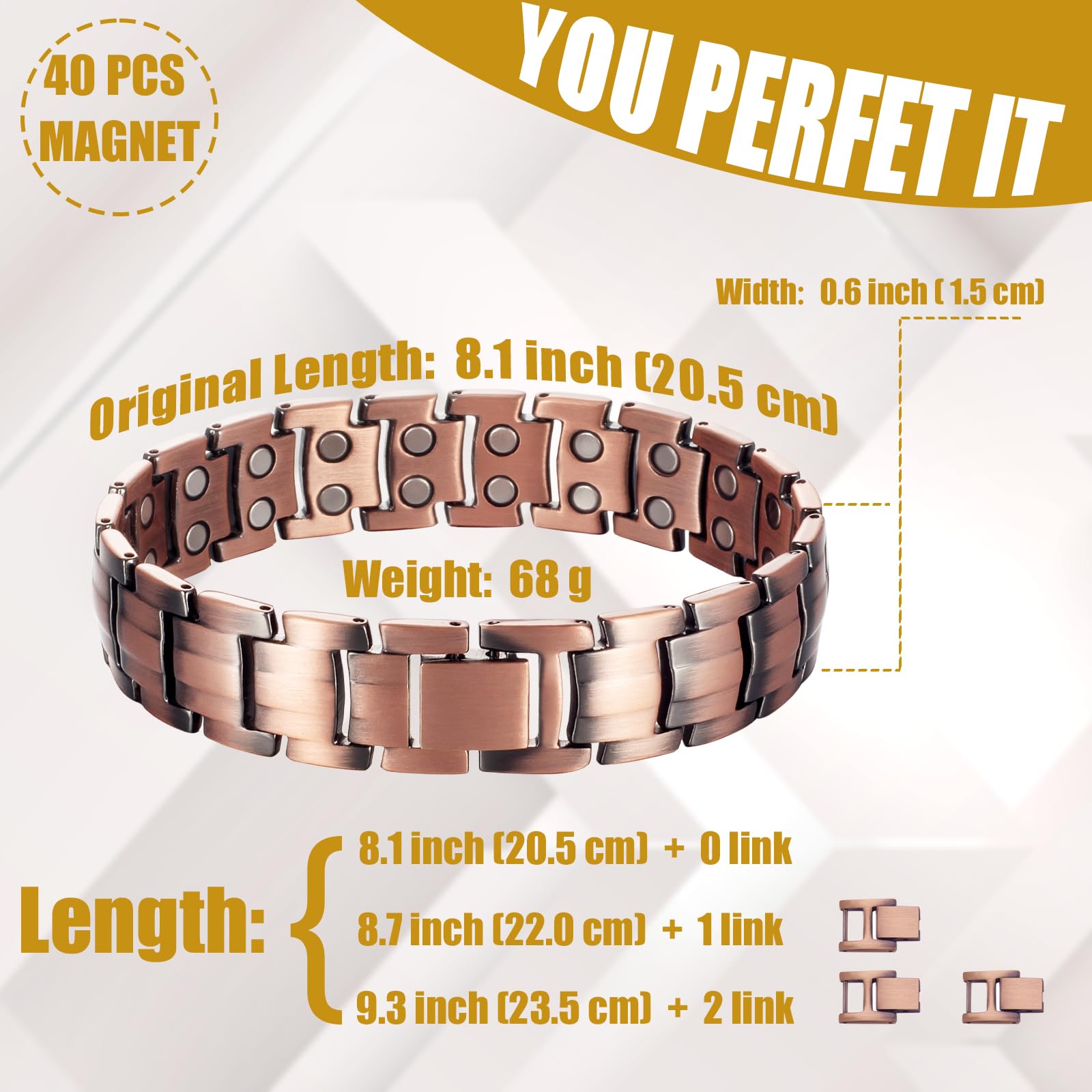 MagVIVACE Copper Bracelet for Men, Magnetic Bracelet with 3500 Gauss Magnets