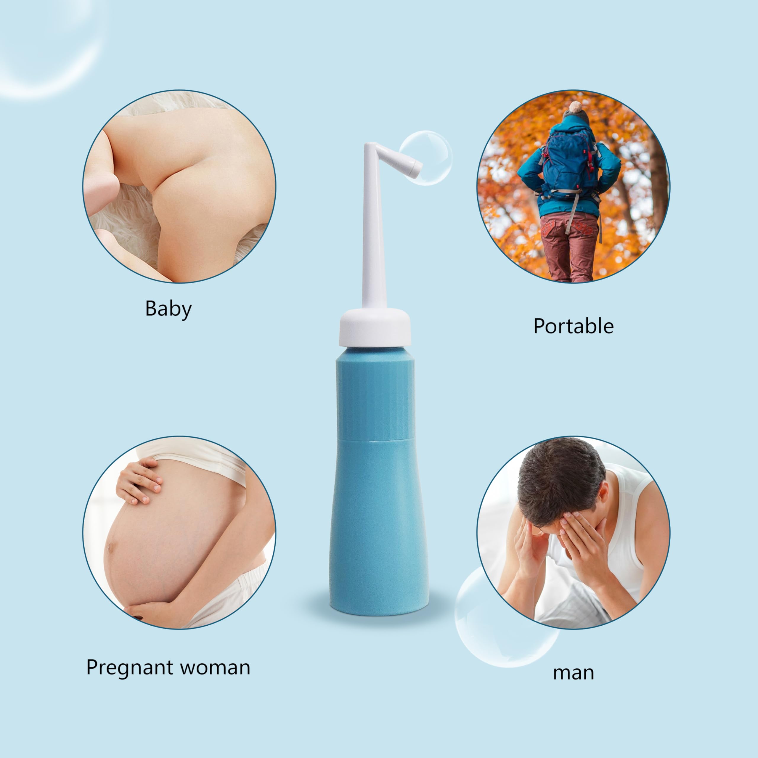 Portable 11.8 Oz Bidet, Feminine Care Irrigator, Retractable Nozzle Travel Bidet with 60° Elbow