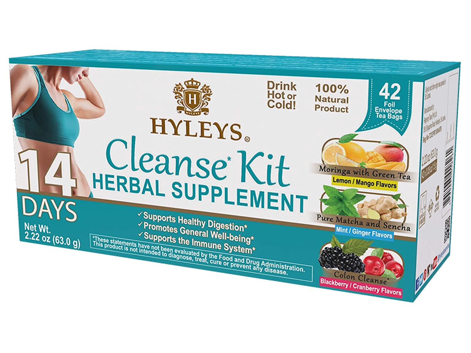 HYLEYS Tea 14 Days Cleanse Kit - 42 Tea Bags (100% Natural, Sugar Free, Gluten Free