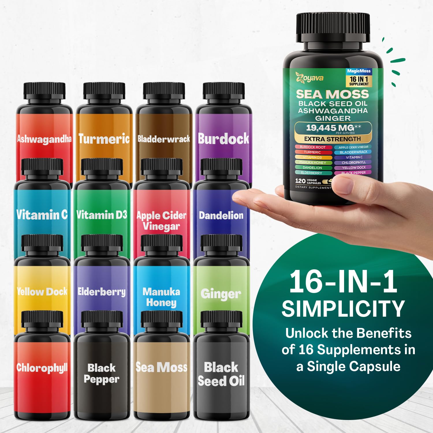 Zoyava Sea Moss 7000mg Black Seed Oil 4000mg Ashwagandha 2000mg Turmeric