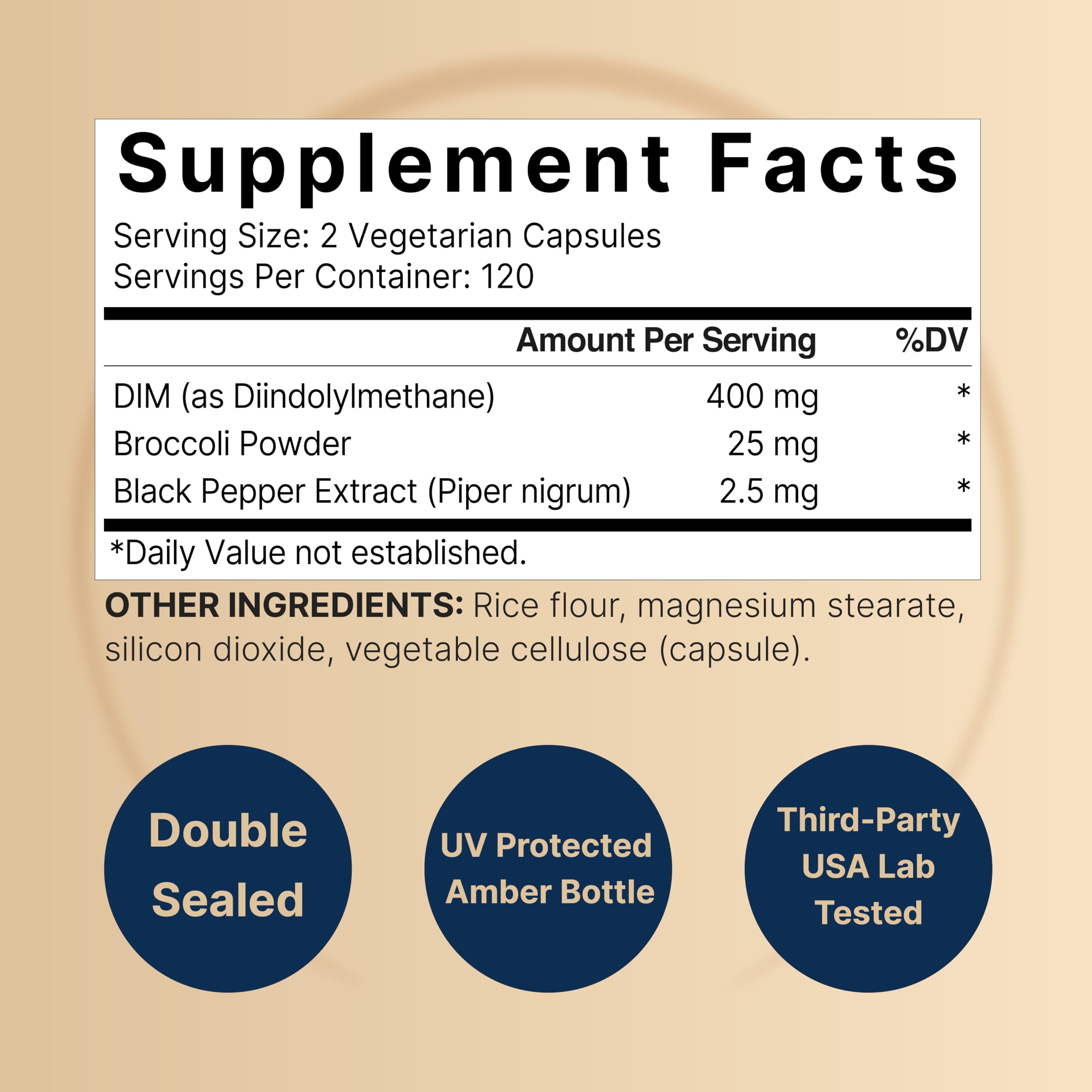 NatureBell DIM 400mg as Diindolylmethane, 240 Veggie Capsules | with Broccoli & Black Pepper