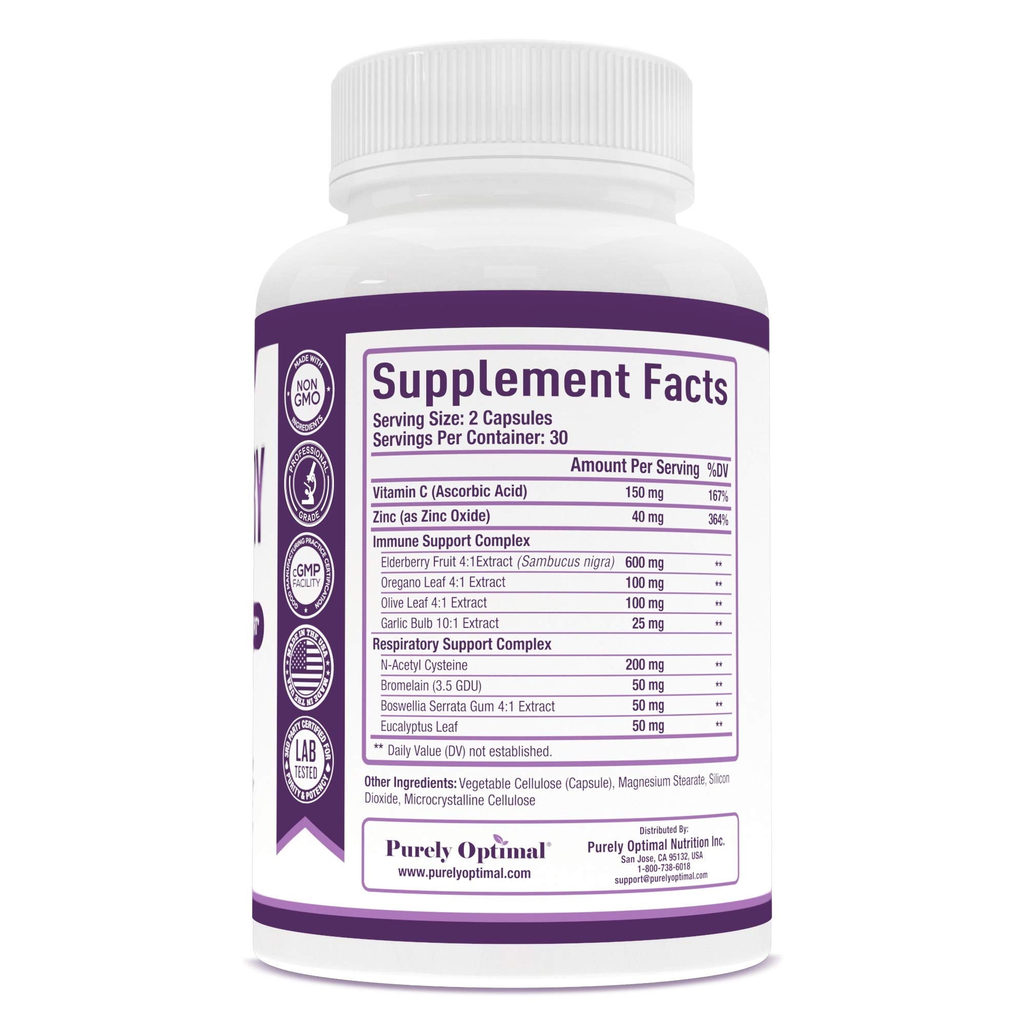 Purely Optimal Premium Black Elderberry Capsules - Sambucus Elderberry Pills for Adults