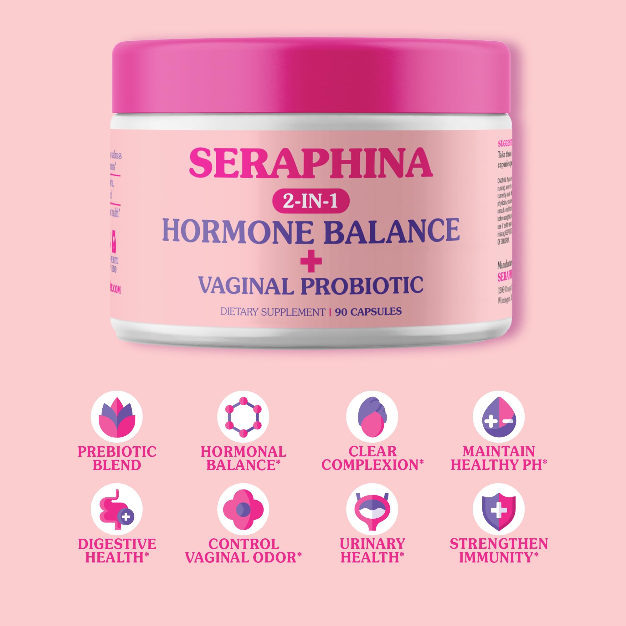 Seraphina 2-in-1 Vaginal Probiotics for Women + Hormone Balance - 90 Capsules for Complete Feminine