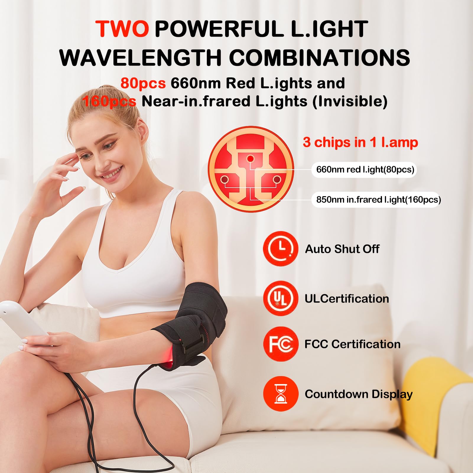 JOBYNA Red and I.nfrared L.ight T.herapy for Elbow Wrap, 850nm Near I.nfrared L.ight & 660nm