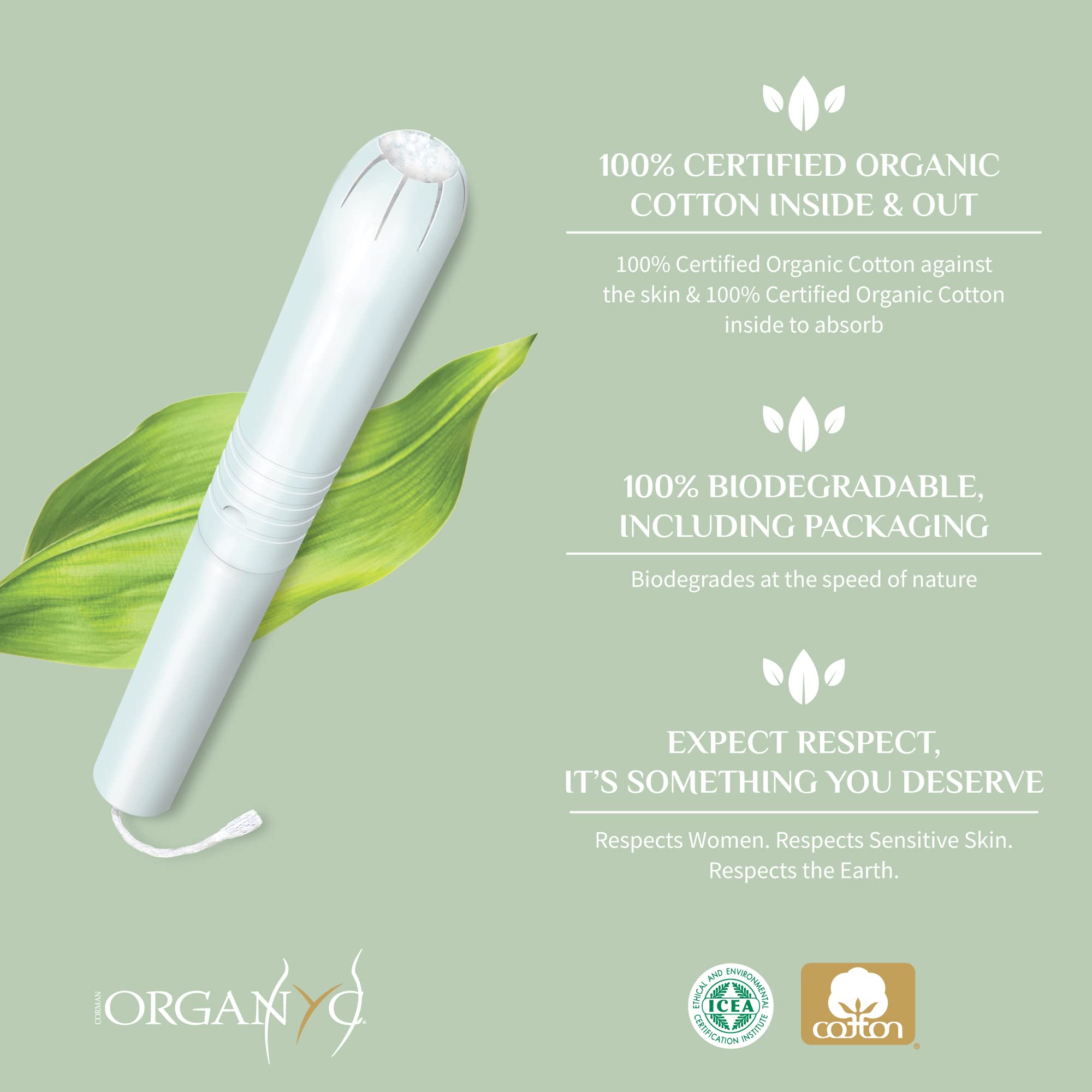 Organyc 100% Certified Organic Cotton Tampons - Cardboard Applicator, Free from Chlorine, Perfumes
