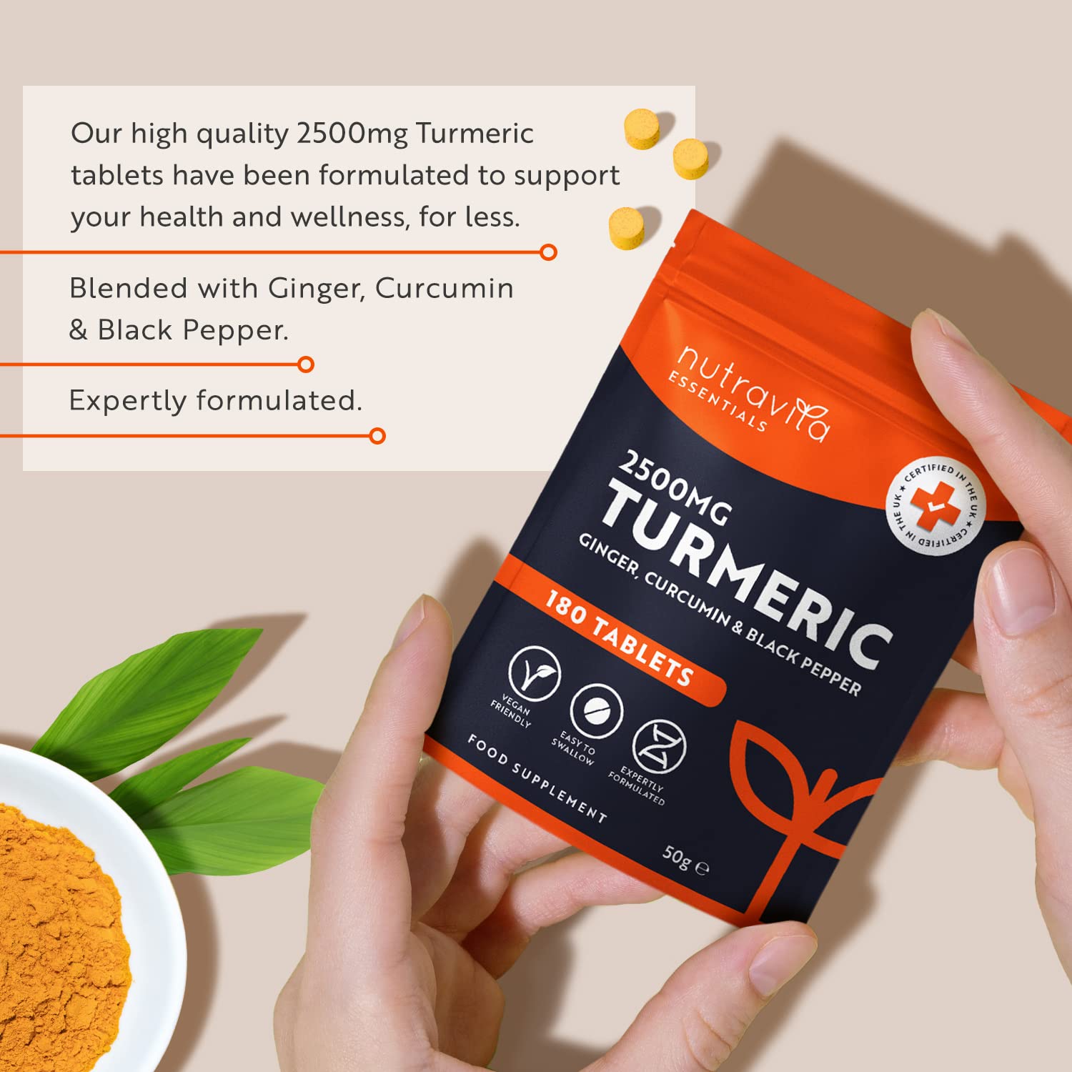 Nutravita Turmeric Tablets 2500mg with Black Pepper & Ginger - 180 High Strength Tumeric