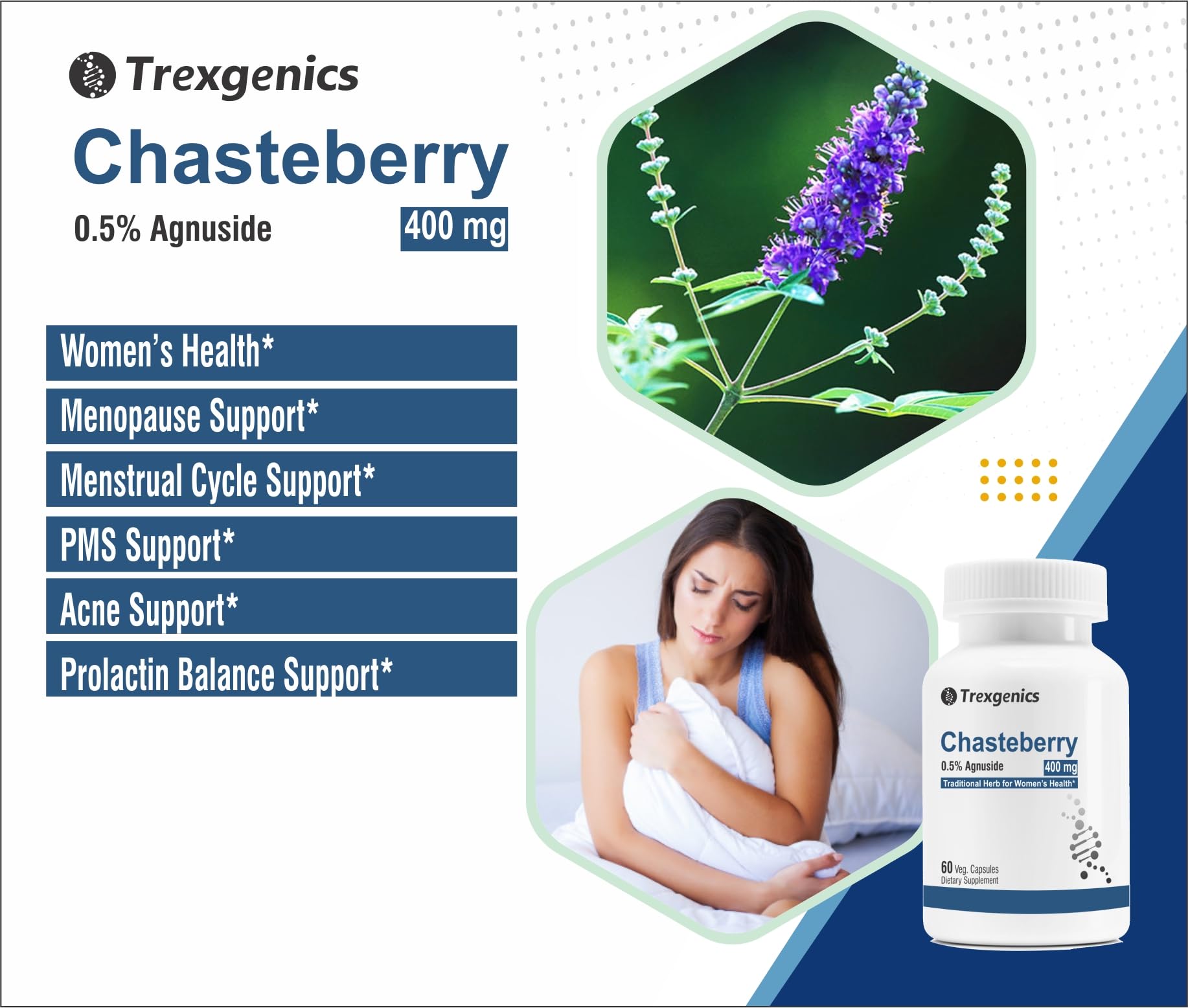 Trexgenics CHASTEBERRY 0.5% Agnuside 400 mg Women's Health Support Vegan & Non-GMO
