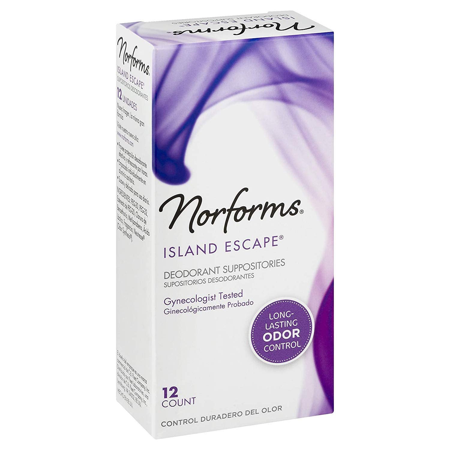 Norforms Feminine Deodorant Suppositories, Long Lasting Odor Control, Island Escape Scent, 12 Count