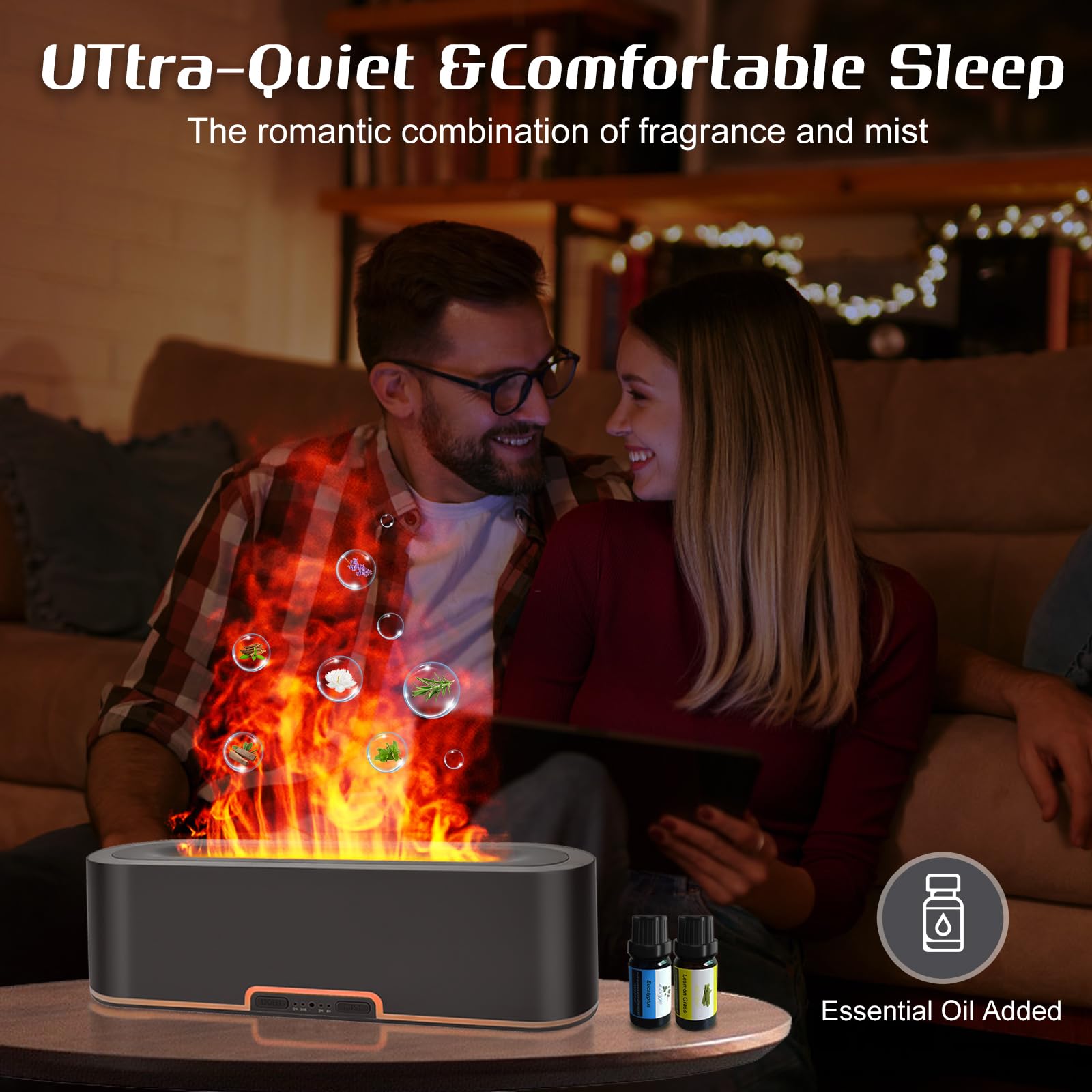 Jpord Flame Fire Essential Oil Diffuser,200ml Aromatherapy Diffuser,Fire Cool Mist Scent Diffuser