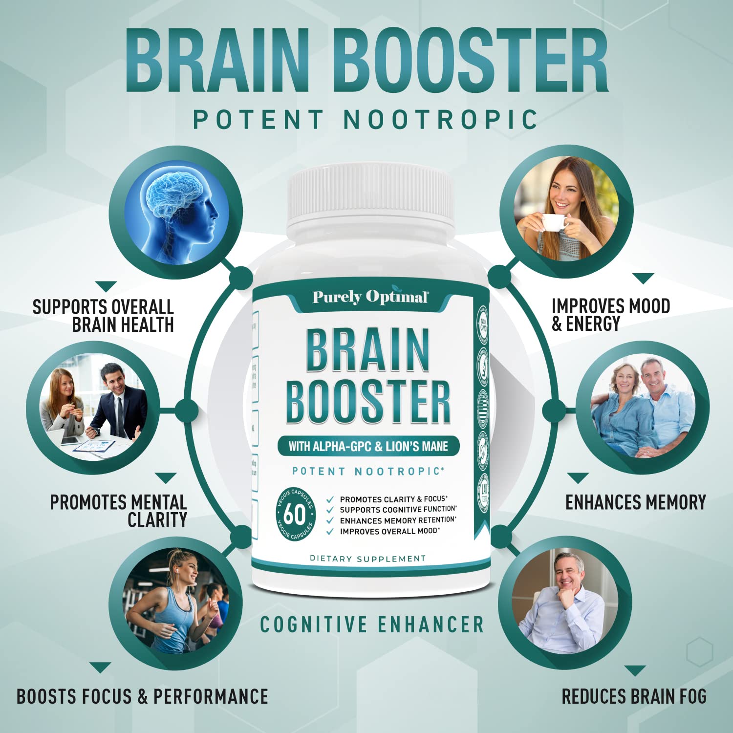 Premium Brain Supplement - Nootropic Brain Booster for Focus, Clarity, Improved Memory