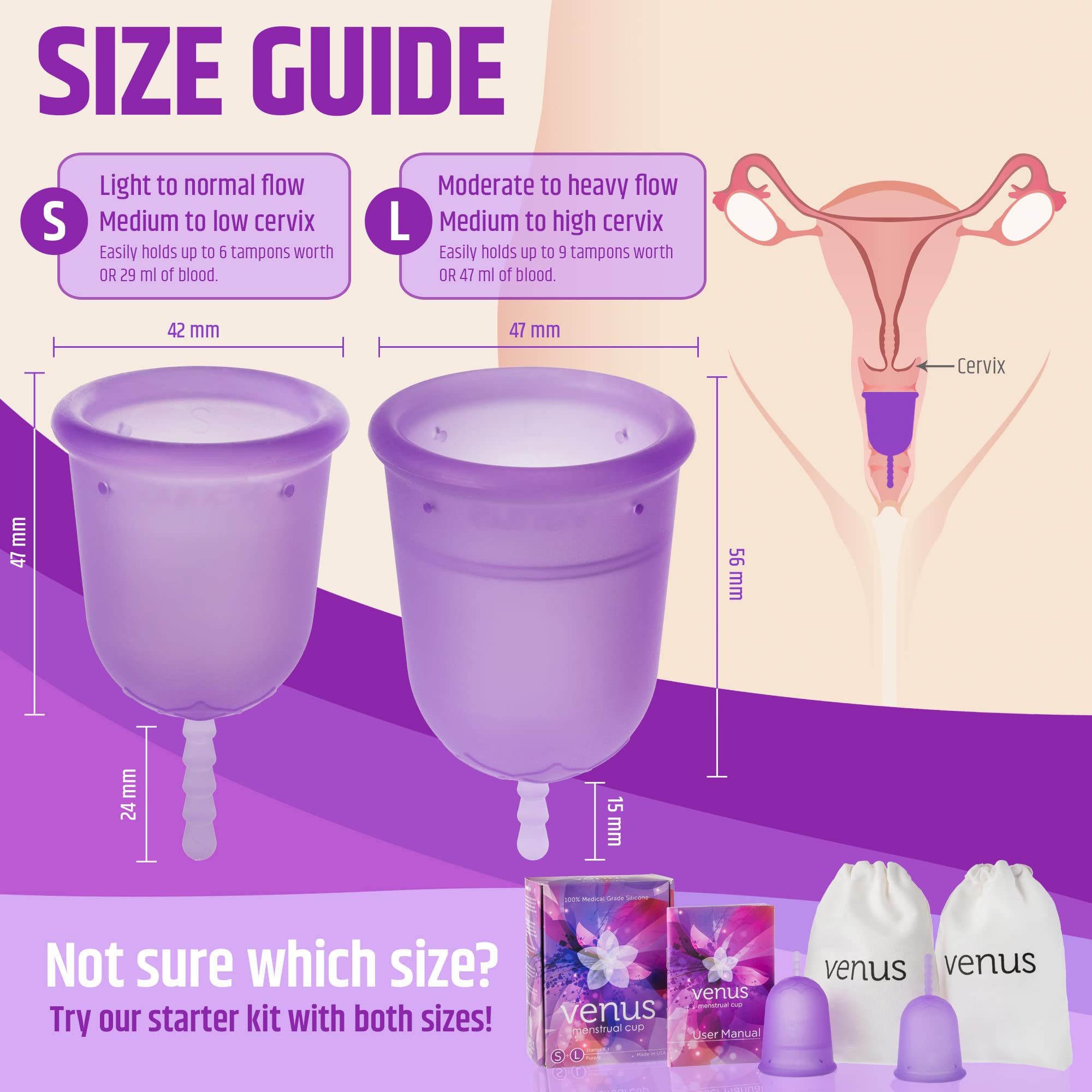 Venus Large Menstrual Cup – High Capacity for Heavy Flow -Made in USA - 100% Medical Grade Silicone