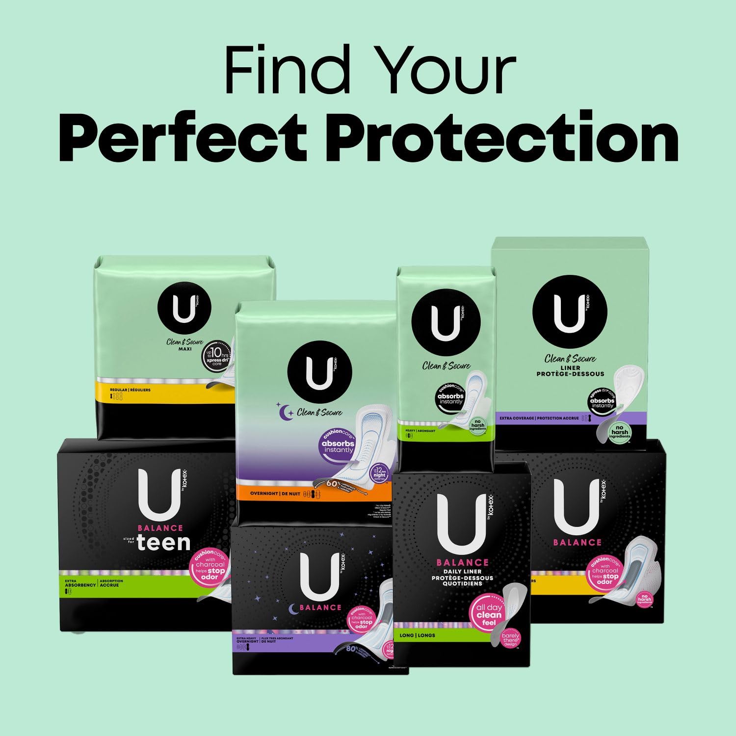 U by Kotex Clean & Secure Panty Liners, Light Absorbency, Regular Length, 516 Count