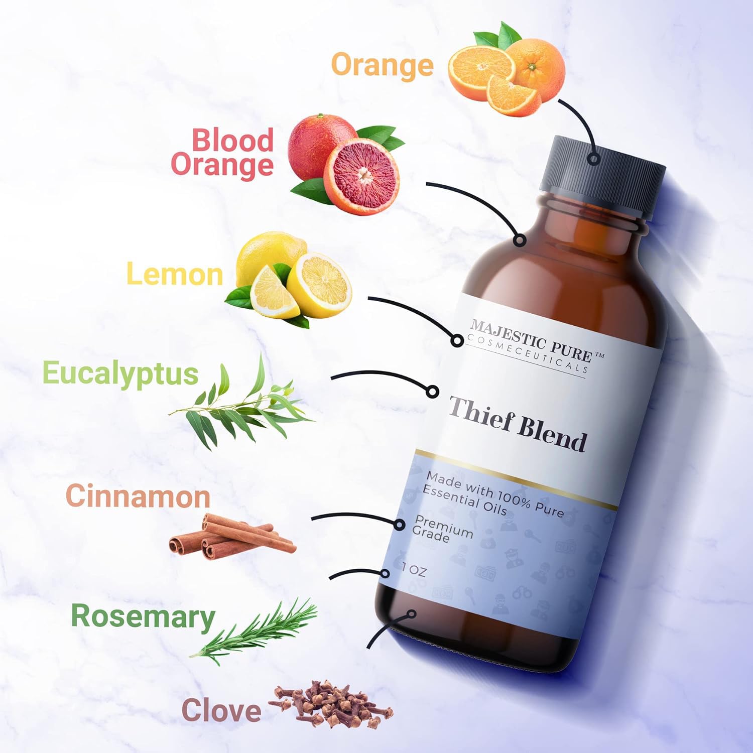 Majestic Pure Thieves Essential Oil Blend | 100% Pure Premium Oil for Uplifting Mood, DIY Products