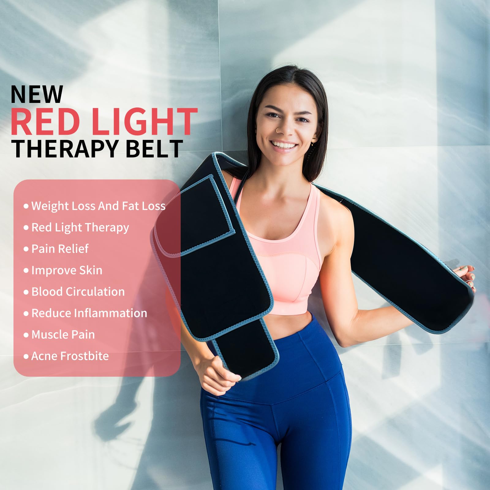 Red Light Infrared Therapy Belt: Pain Relief Device LED Red Light Therapy Lamp Near Body Large Pad Wrap