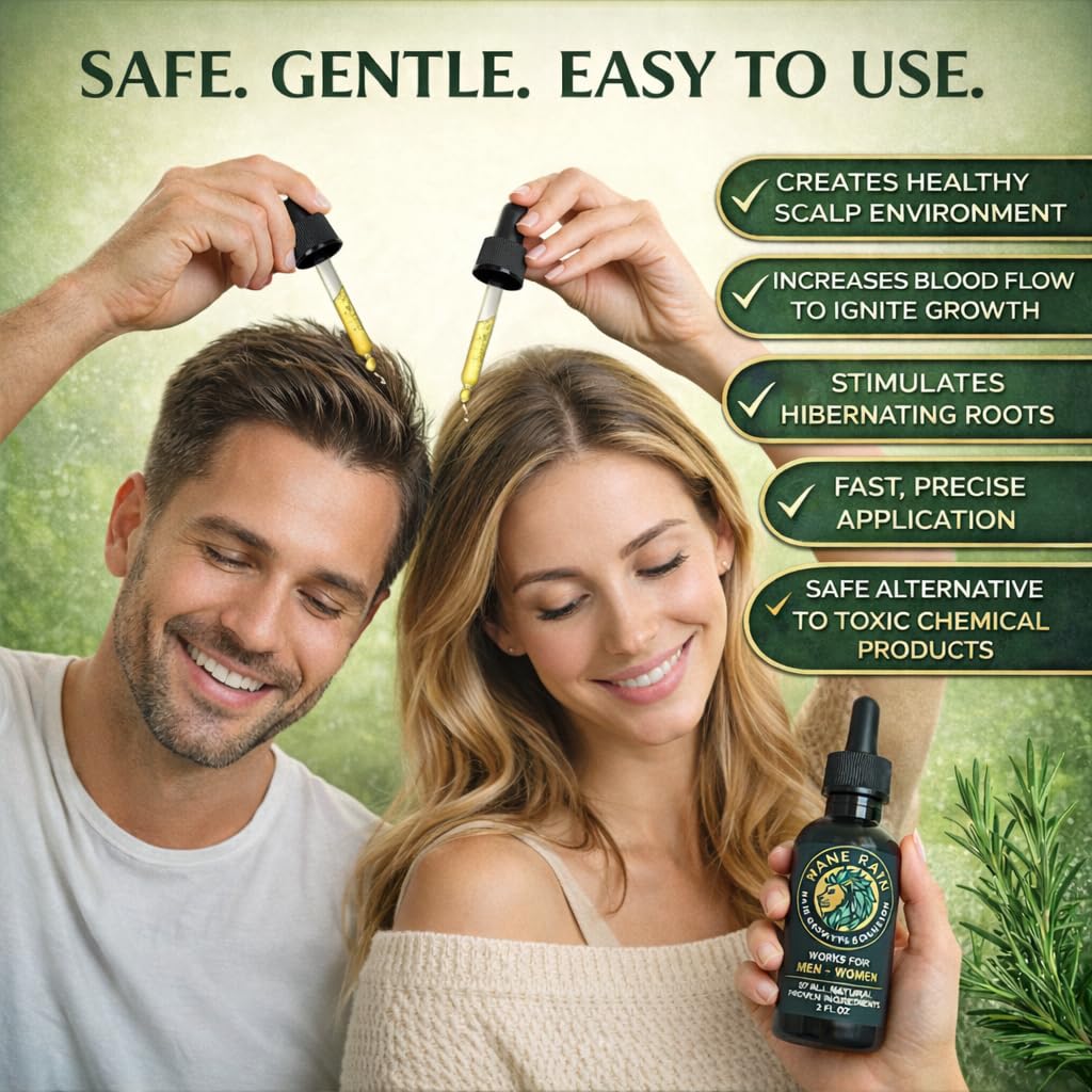 Mane Rain Hair Growth for Men and Women-Z-LAB27™ BioActive Plant Formula Awakens Hibernating Roots-Stimulates and Nourishes Scalp-Blocks DHT-Fuller Thicker Hair-Made in USA