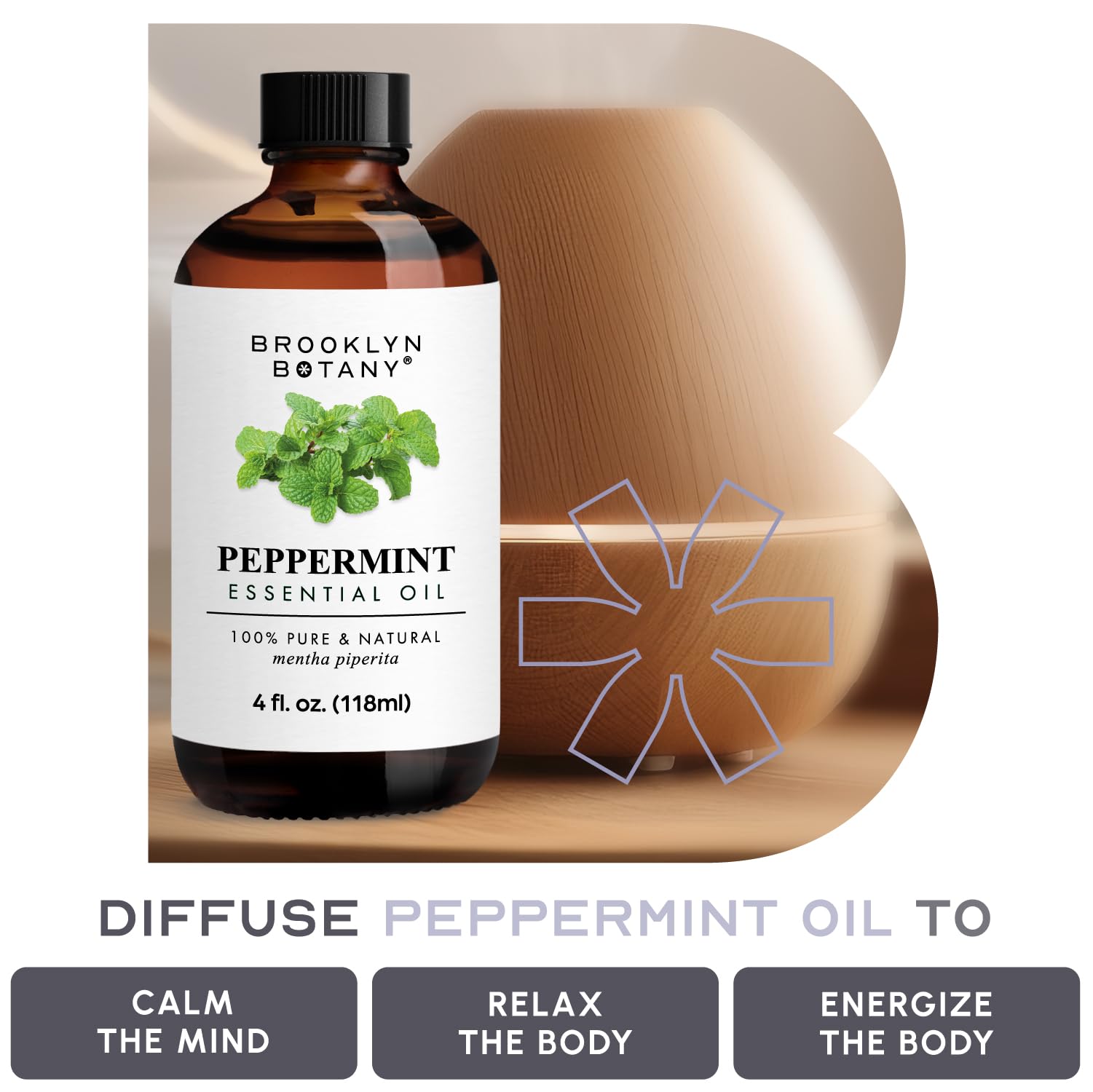 Brooklyn Botany Peppermint Essential Oil - Huge 4 Fl Oz - 100% Pure and Natural - Premium Grade