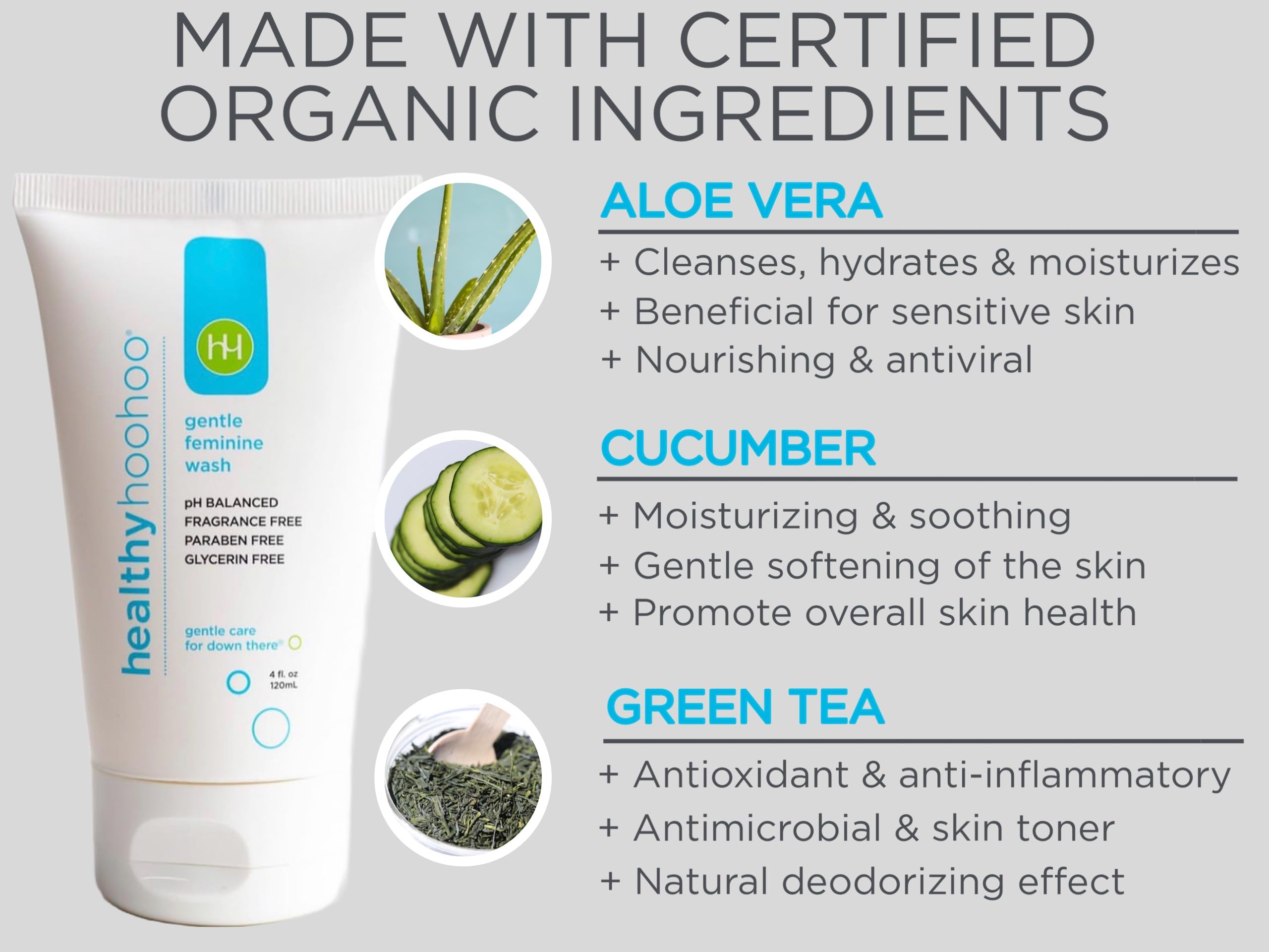 healthy hoohoo Gentle Feminine Wash - Organic Ingredients, pH Balanced, Fragrance Free