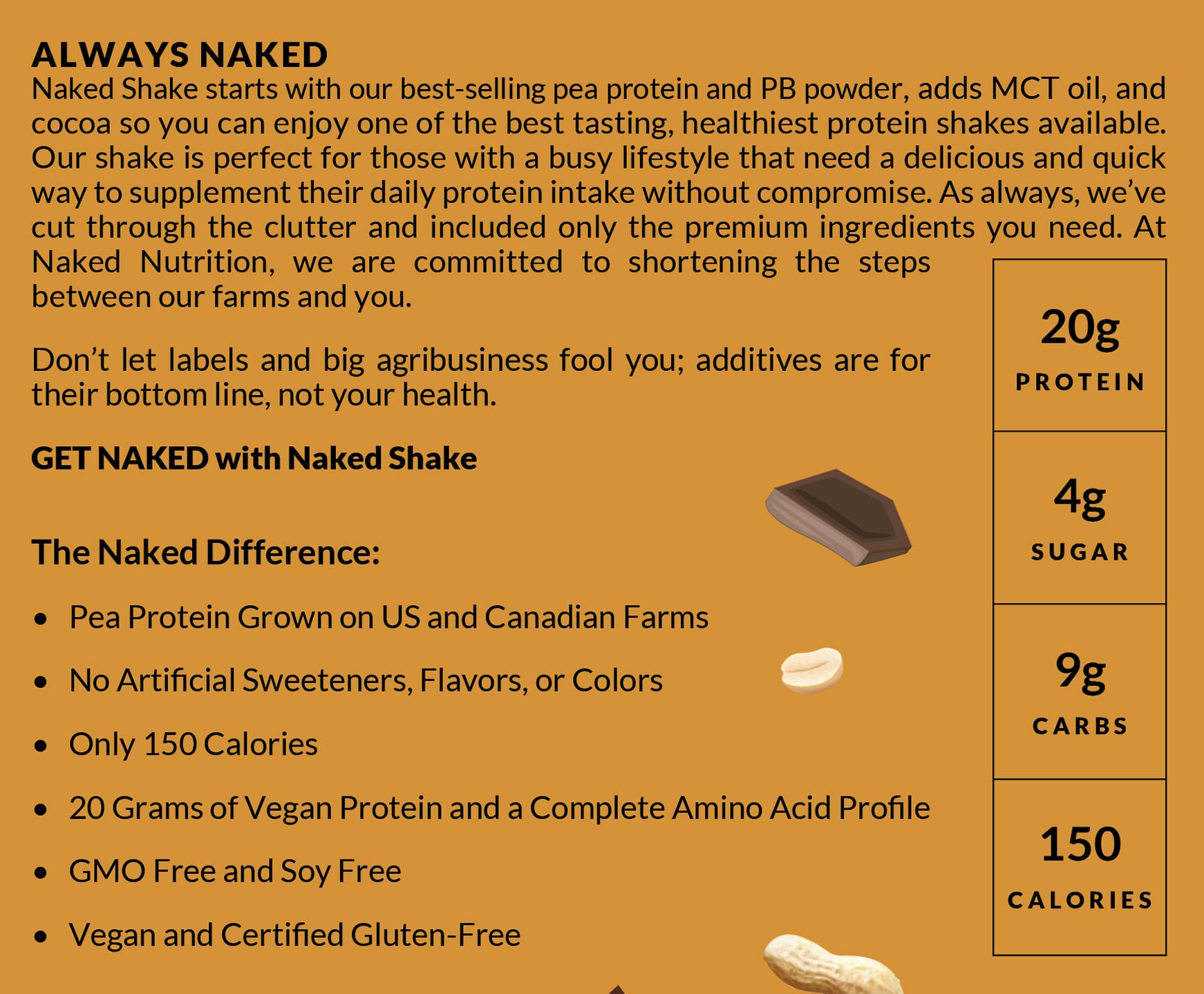 Naked Shake - Chocolate Peanut Butter Protein Powder - Vegan Protein Powder from US