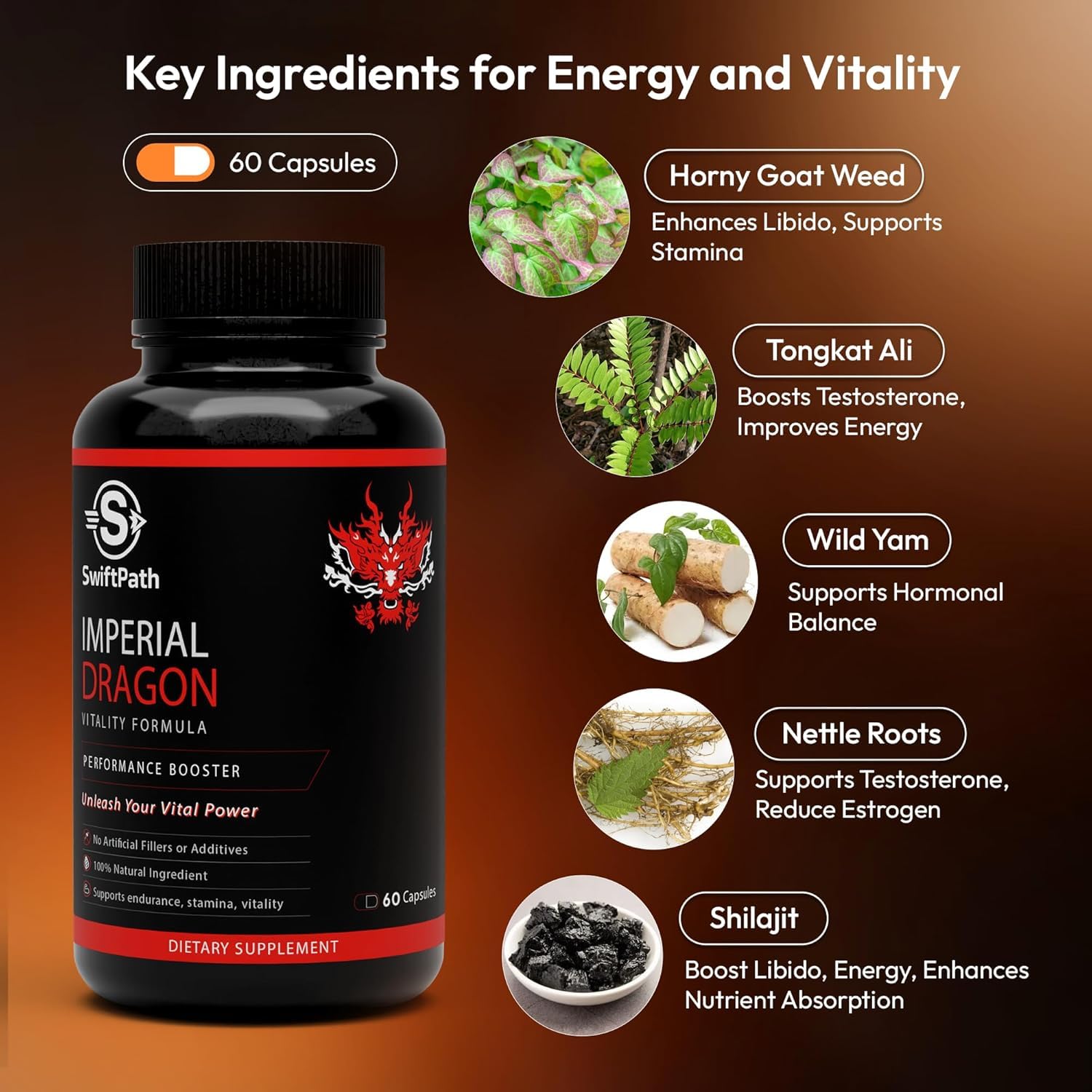 Swift Path Venture Imperial Dragon Men’s Vitality Support – Daily Energy, Endurance & Wellness Formula 60 Capsules