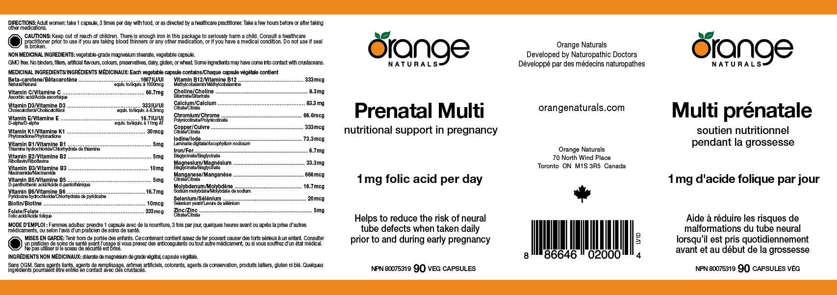 Orange Naturals Prenatal Multi Vegetable Capsules, 90 Count