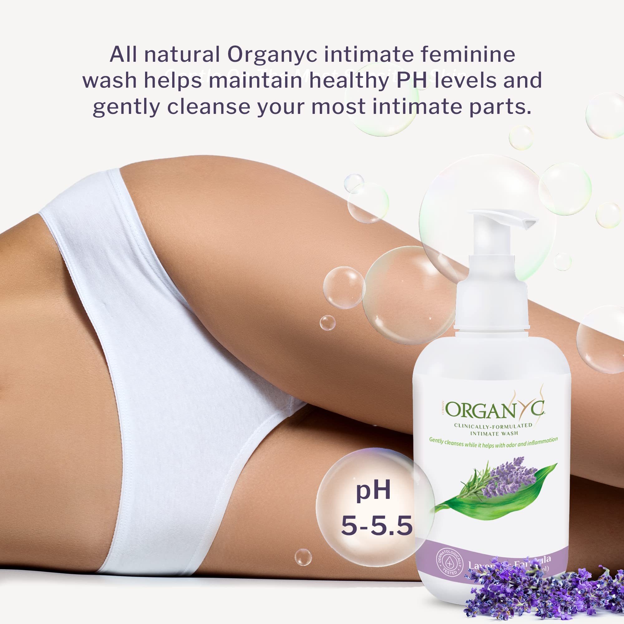 Organic Intimate Wash with Lavender Essential Oils & Flower Extracts, Gentle Cleansing Feminine