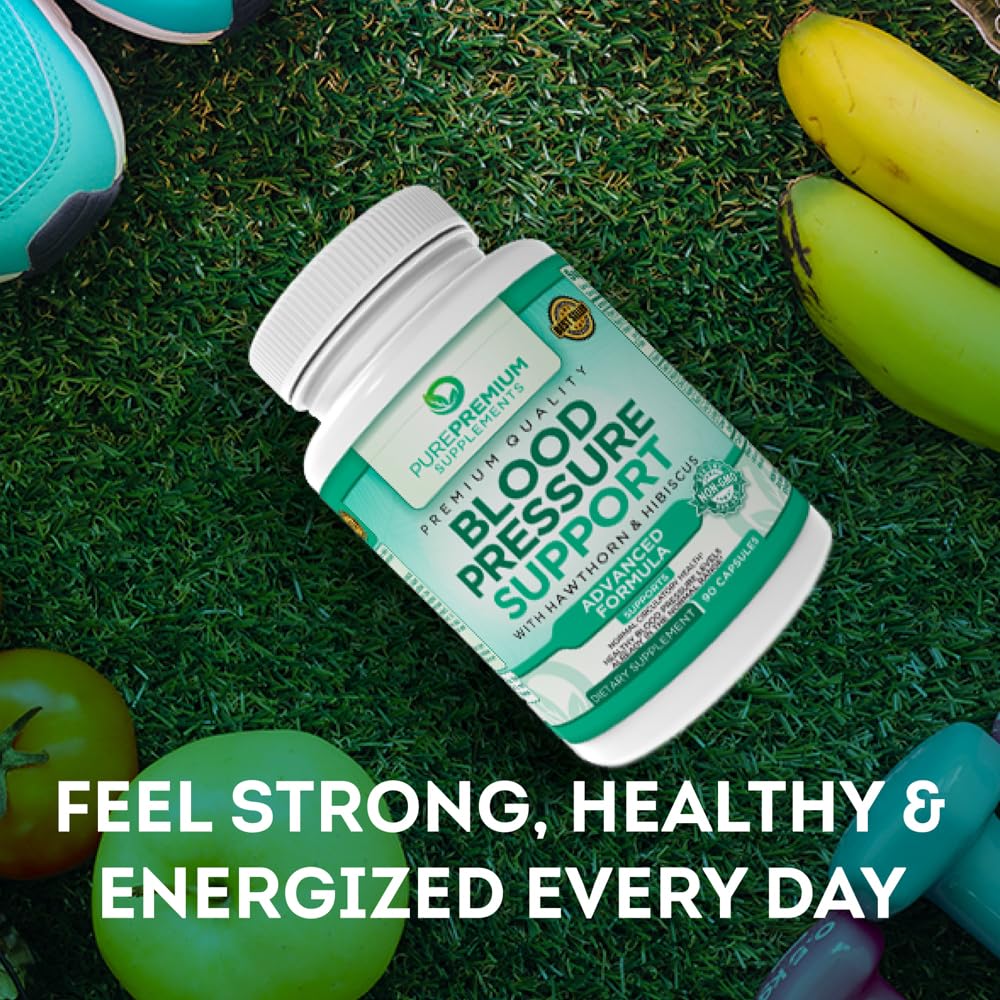 PurePremium Blood Pressure Support Supplement with Hawthorn, Hibiscus & Garlic