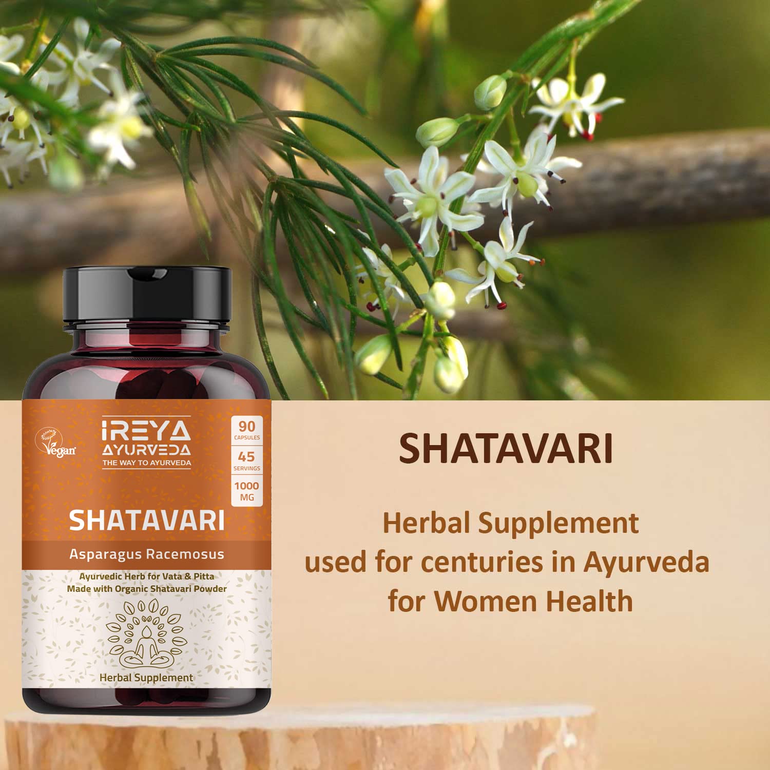 Ireya Ayurveda Shatavari Capsules (90 Capsjules) 1000 mg Organic Shatavari Capsules Lactation