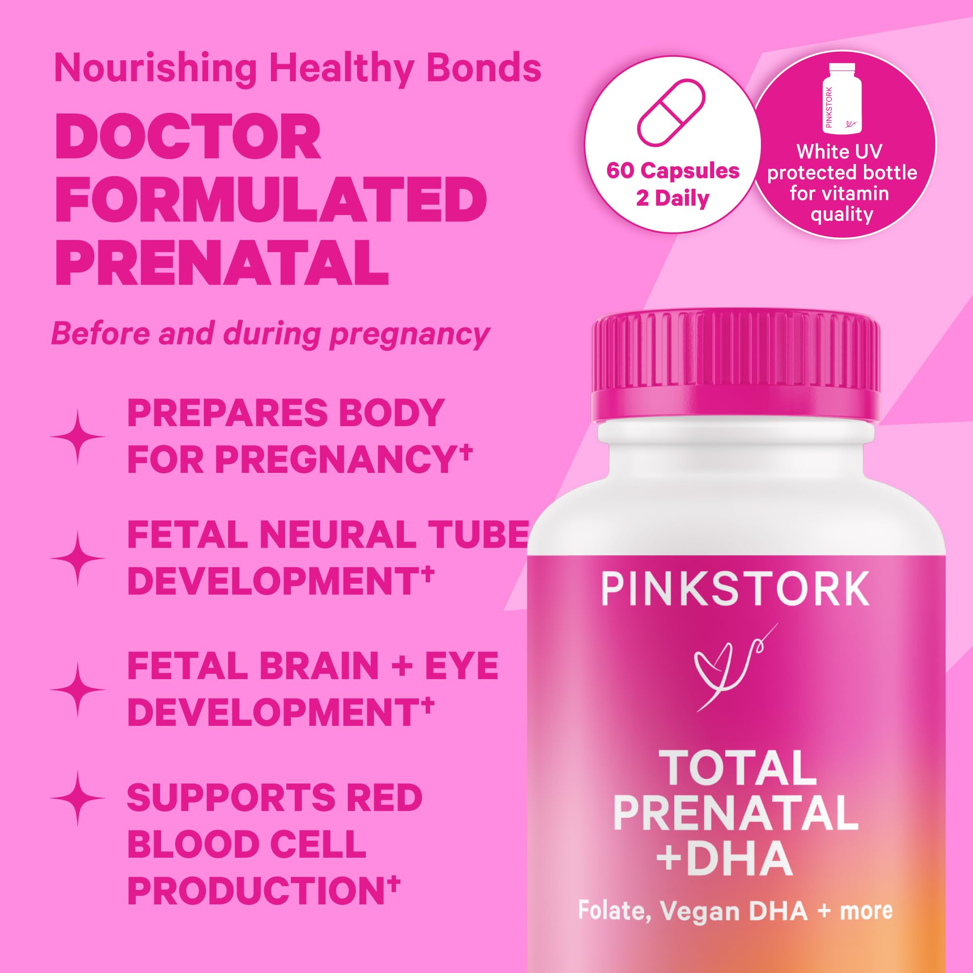 Pink Stork Prenatal Vitamin Duo: Prenatal Vitamins and Probiotics for Pregnant Women